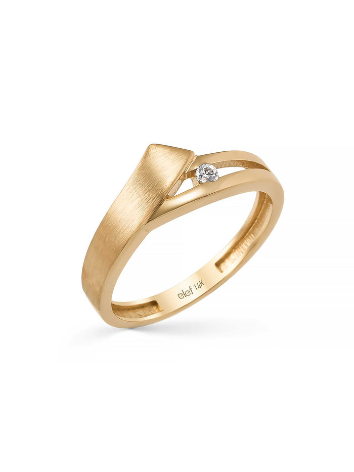 Modern Geometrik Tek Taşlı 14K Altın Yüzük