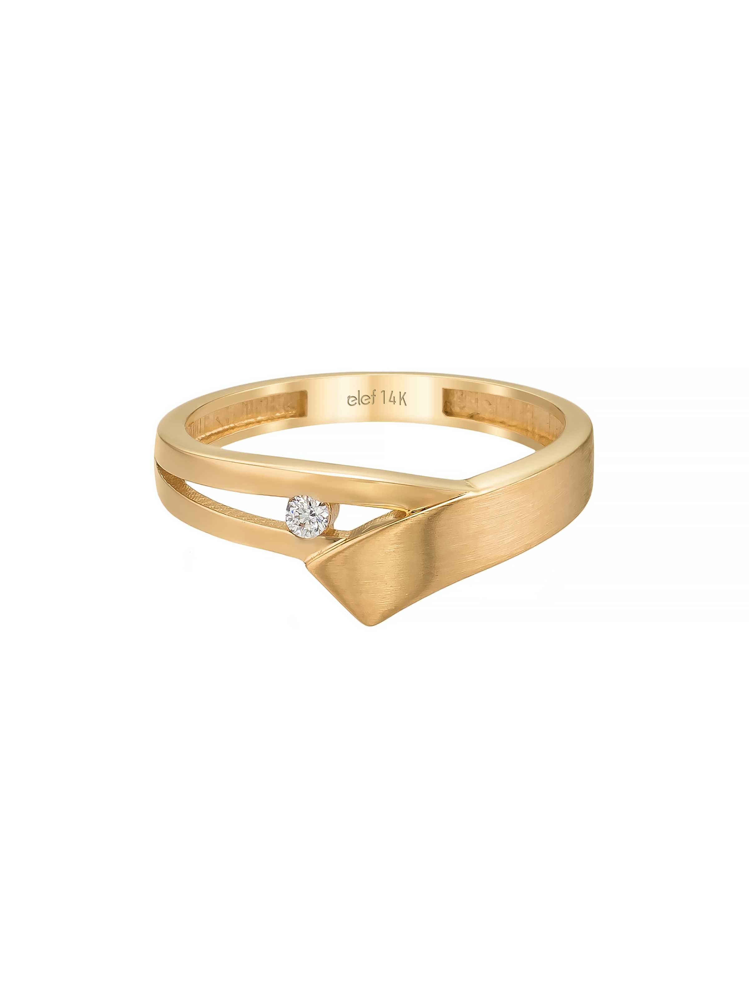 Modern Geometrik Tek Taşlı 14K Altın Yüzük - Elef Kuyumculuk
