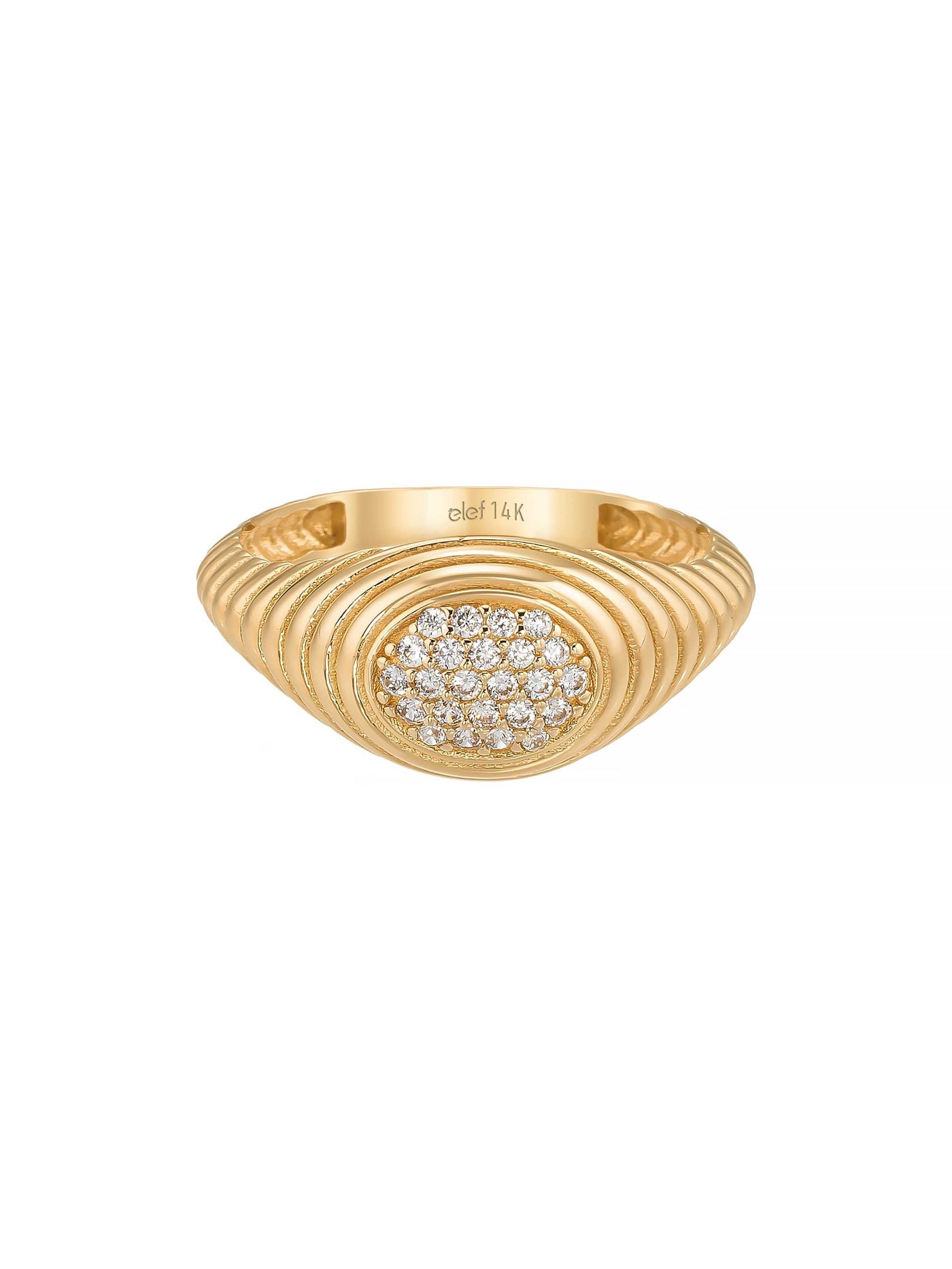 Modern Oval Formlu Pırlanta Görünümlü 14K Altın Yüzük - Elef Kuyumculuk