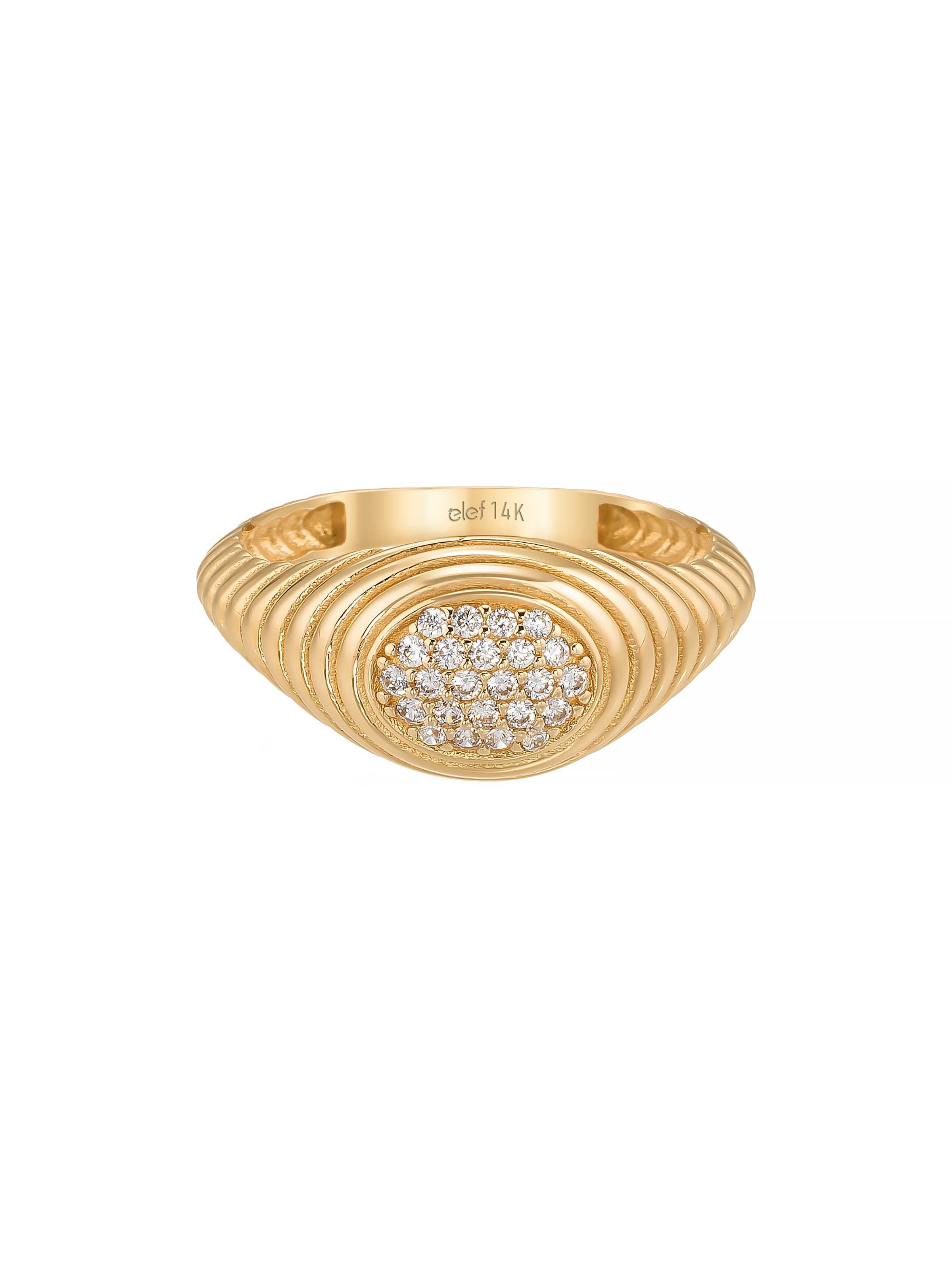 Modern Oval Formlu Pırlanta Görünümlü 14K Altın Yüzük - Elef Kuyumculuk