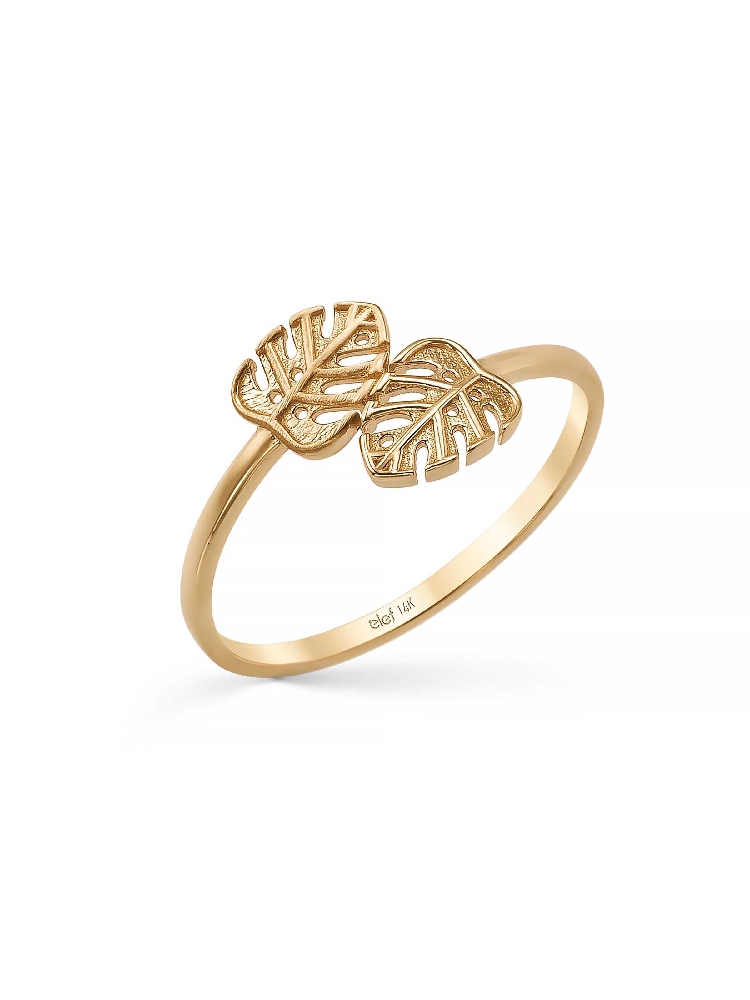 Monstera Yaprak Motifli Minimal 14K Altın Yüzük - Elef Kuyumculuk