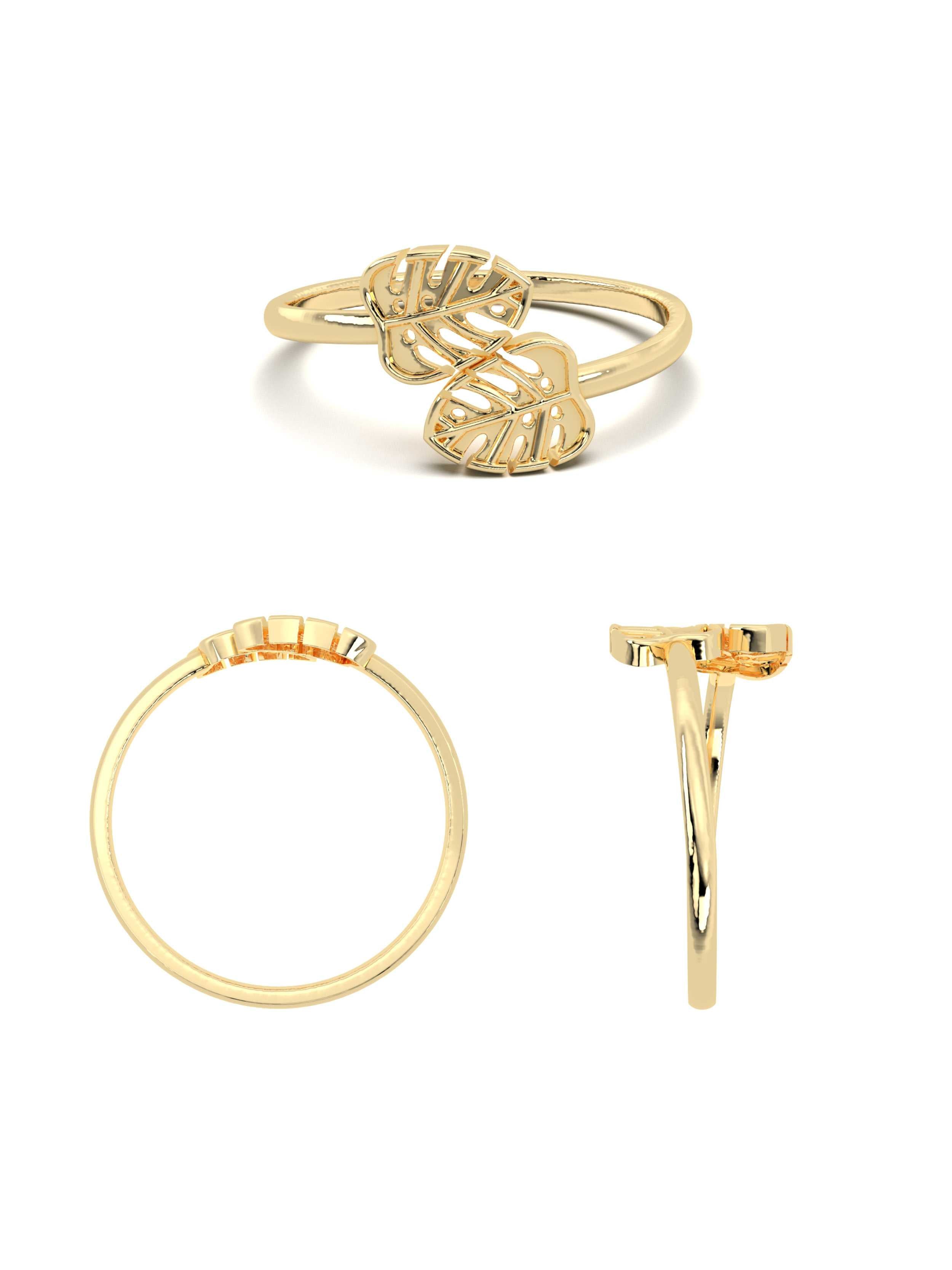 Monstera Yaprak Motifli Minimal 14K Altın Yüzük - Elef Kuyumculuk