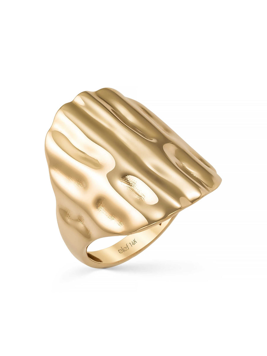 Organik Dokulu Modern 14K Altın Yüzük