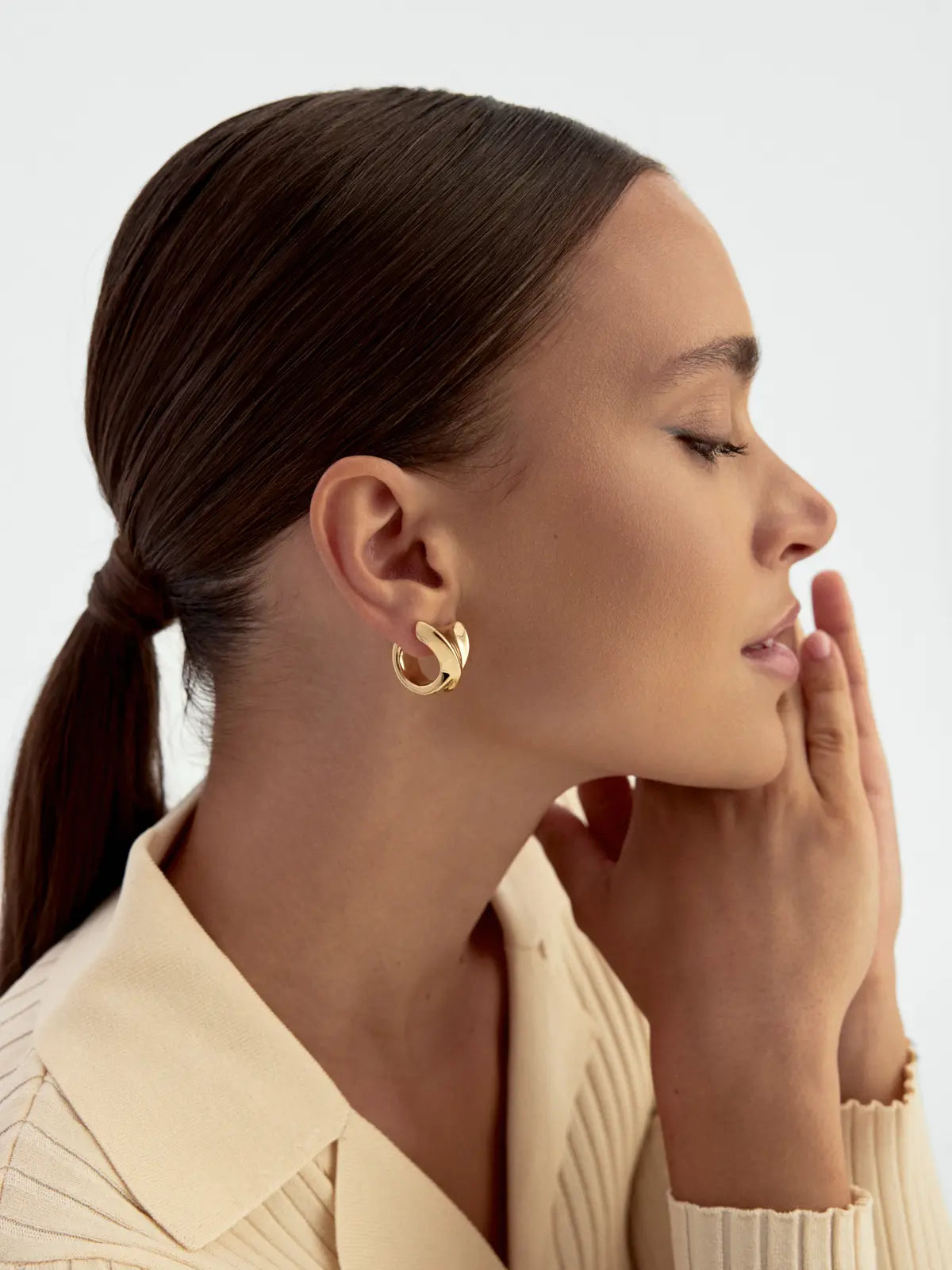 Organik Formlu İtalyan Stil 14K Altın Küpe - Elef Kuyumculuk