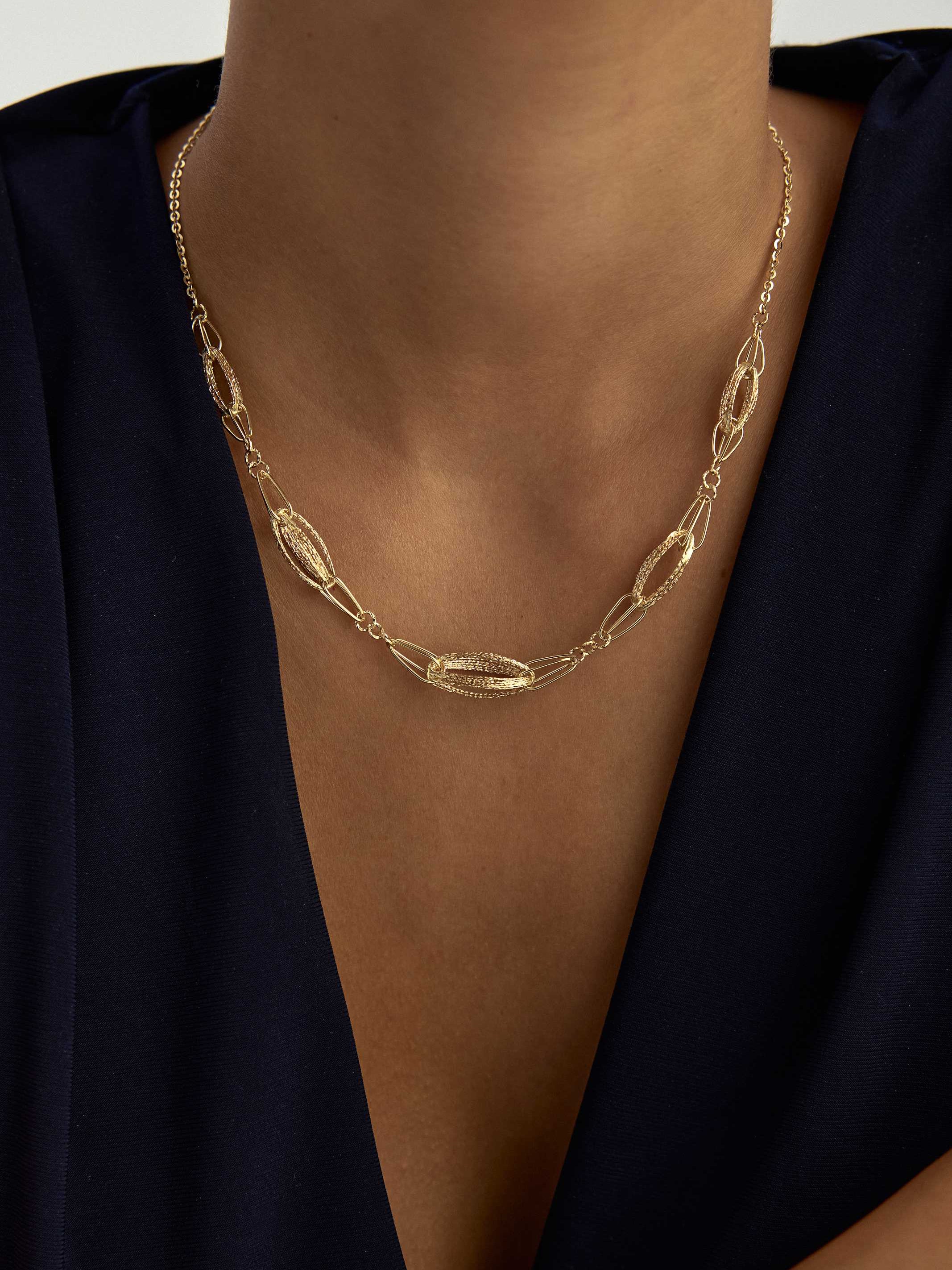 Örgü Dokulu Çift Oval Halkalı 14K Altın Kolye - Elef Kuyumculuk