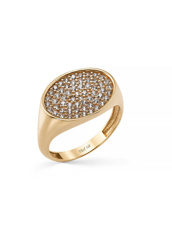 Oval Baget Taşlı Modern 14K Altın Yüzük