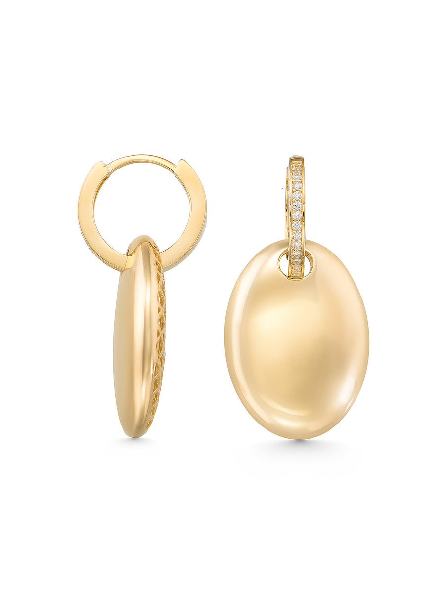 Oval Form Taşlı Sallantılı 14K Altın Küpe