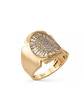 Oval Formlu Baget ve Yuvarlak Taşlı Modern 14K Altın Yüzük - Elef Kuyumculuk