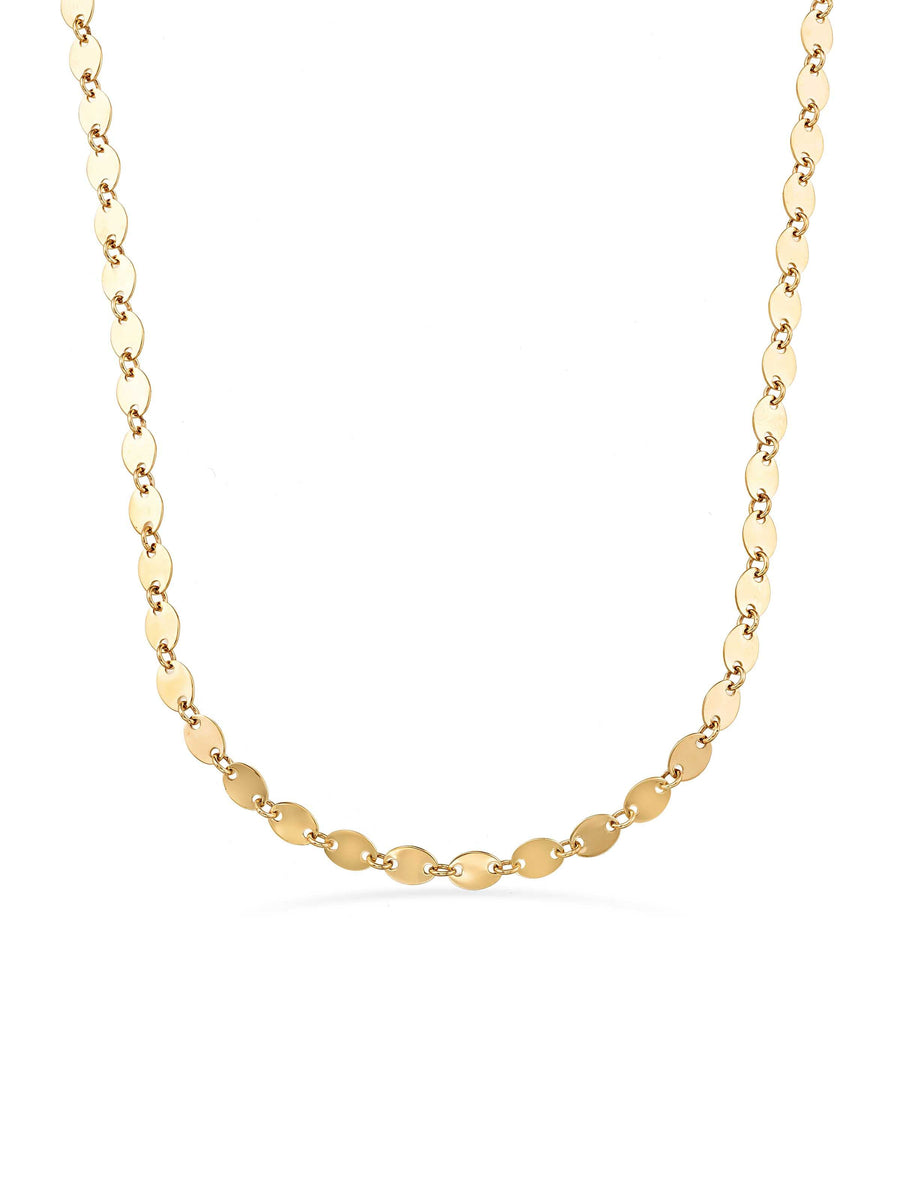 Oval Formlu Plaka Dizili 14K Altın Kolye