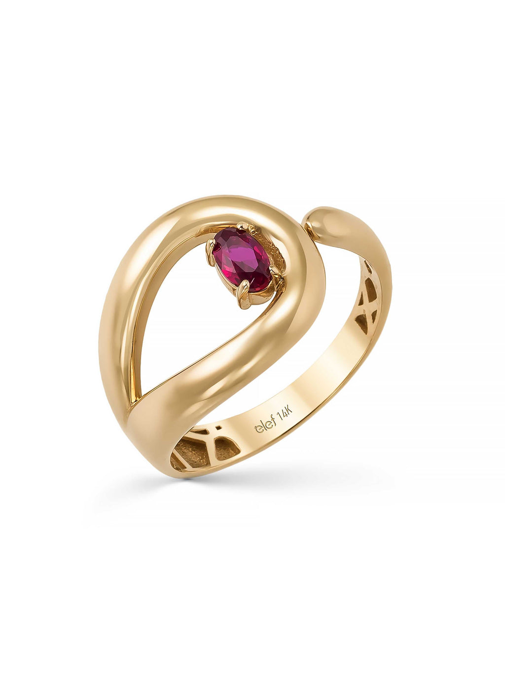 Oval Garnet Taşlı Modern 14K Altın Yüzük - Elef Kuyumculuk