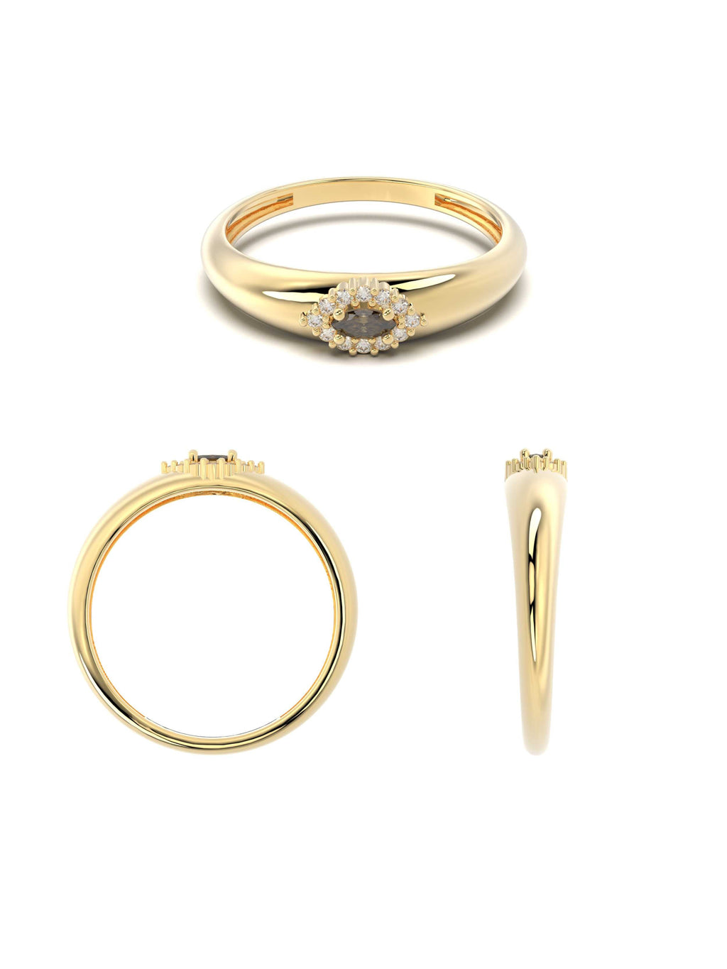 Oval Halo Taşlı Klasik 14K Altın Yüzük - Elef Kuyumculuk