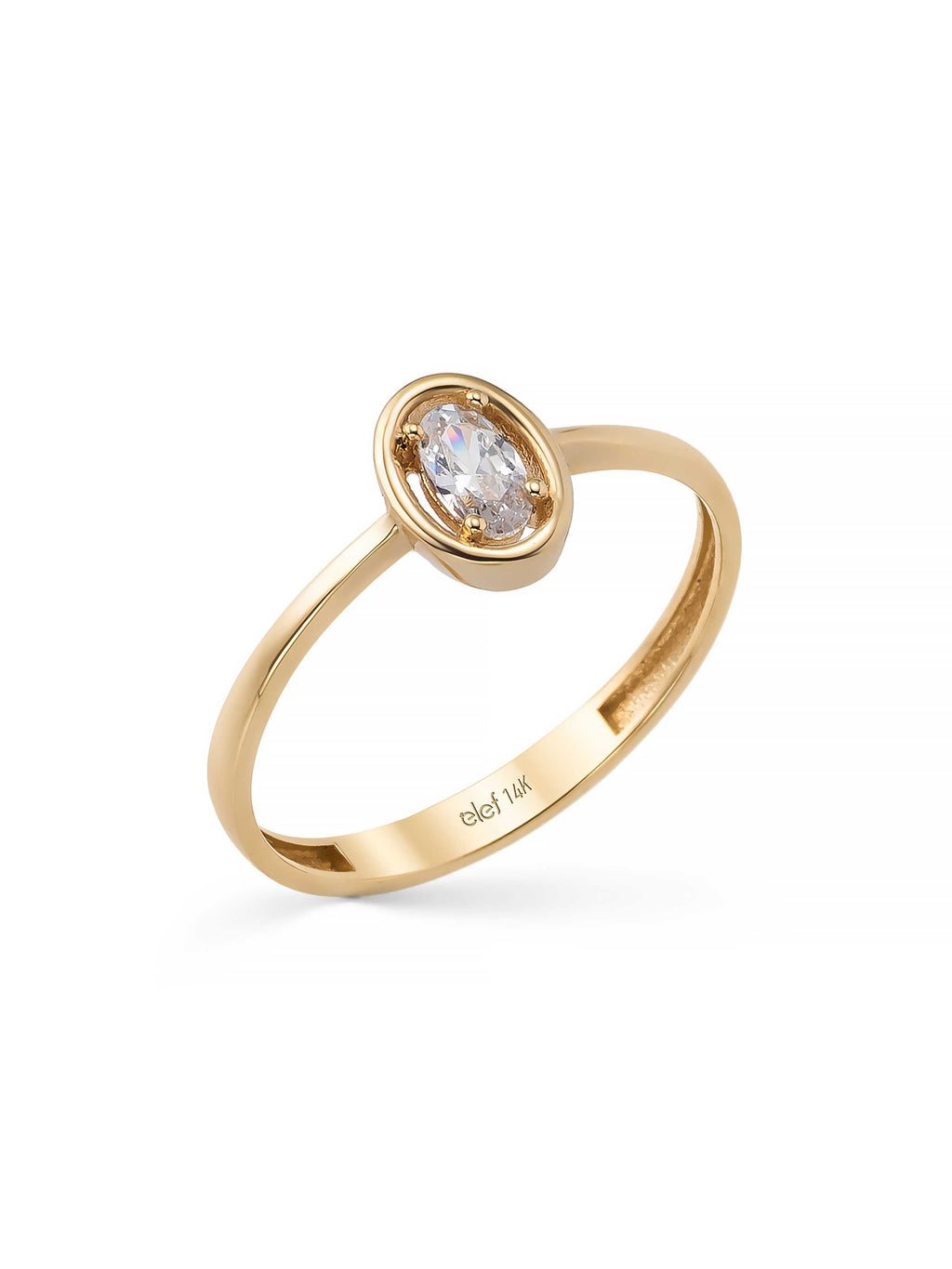 Oval Kesim Taşlı Minimal 14K Altın Yüzük - Elef Kuyumculuk