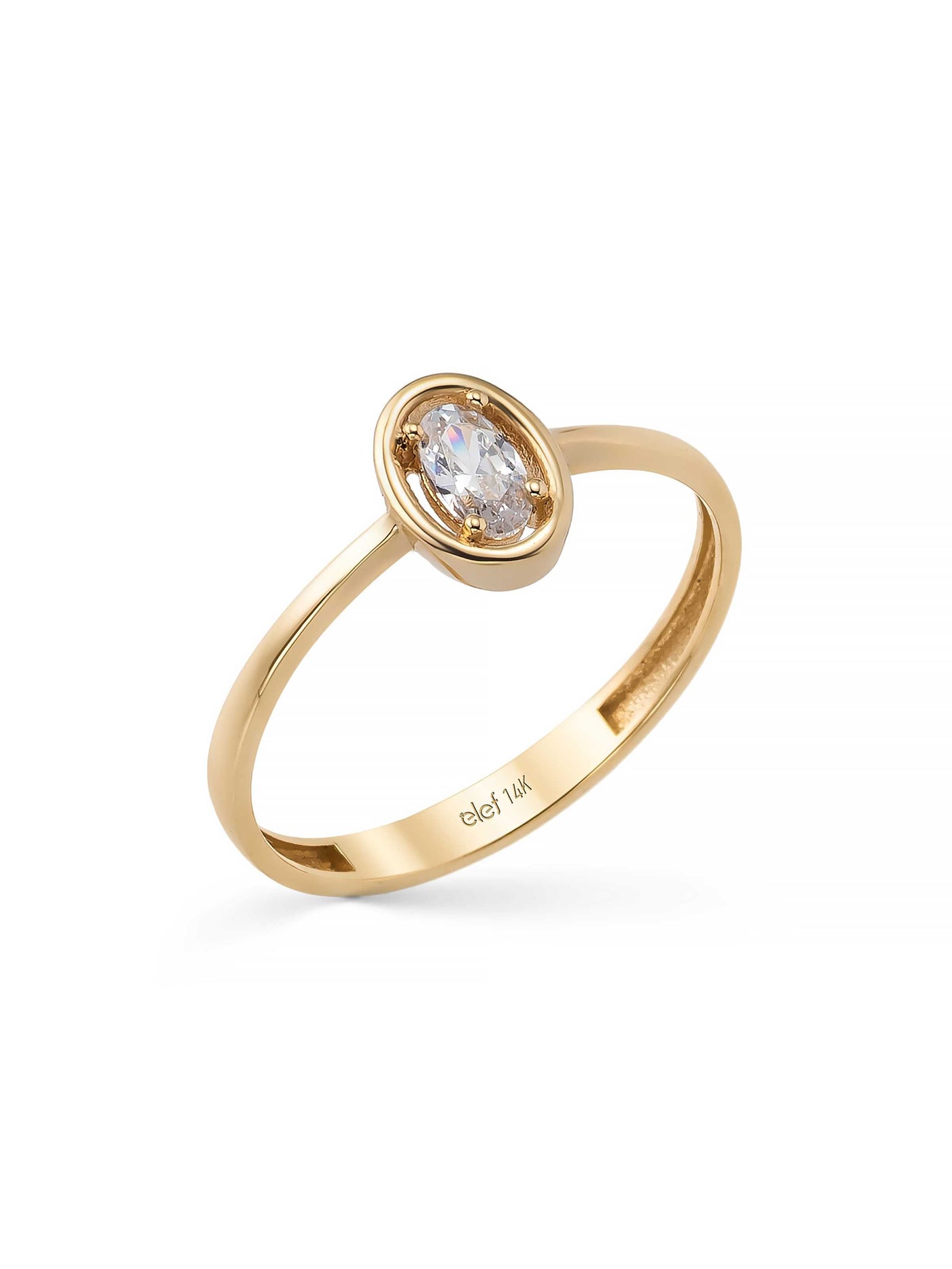 Oval Kesim Taşlı Minimal 14K Altın Yüzük - Elef Kuyumculuk