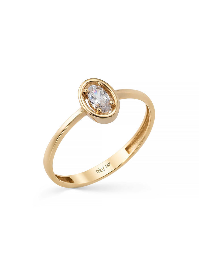 Oval Kesim Taşlı Minimal 14K Altın Yüzük