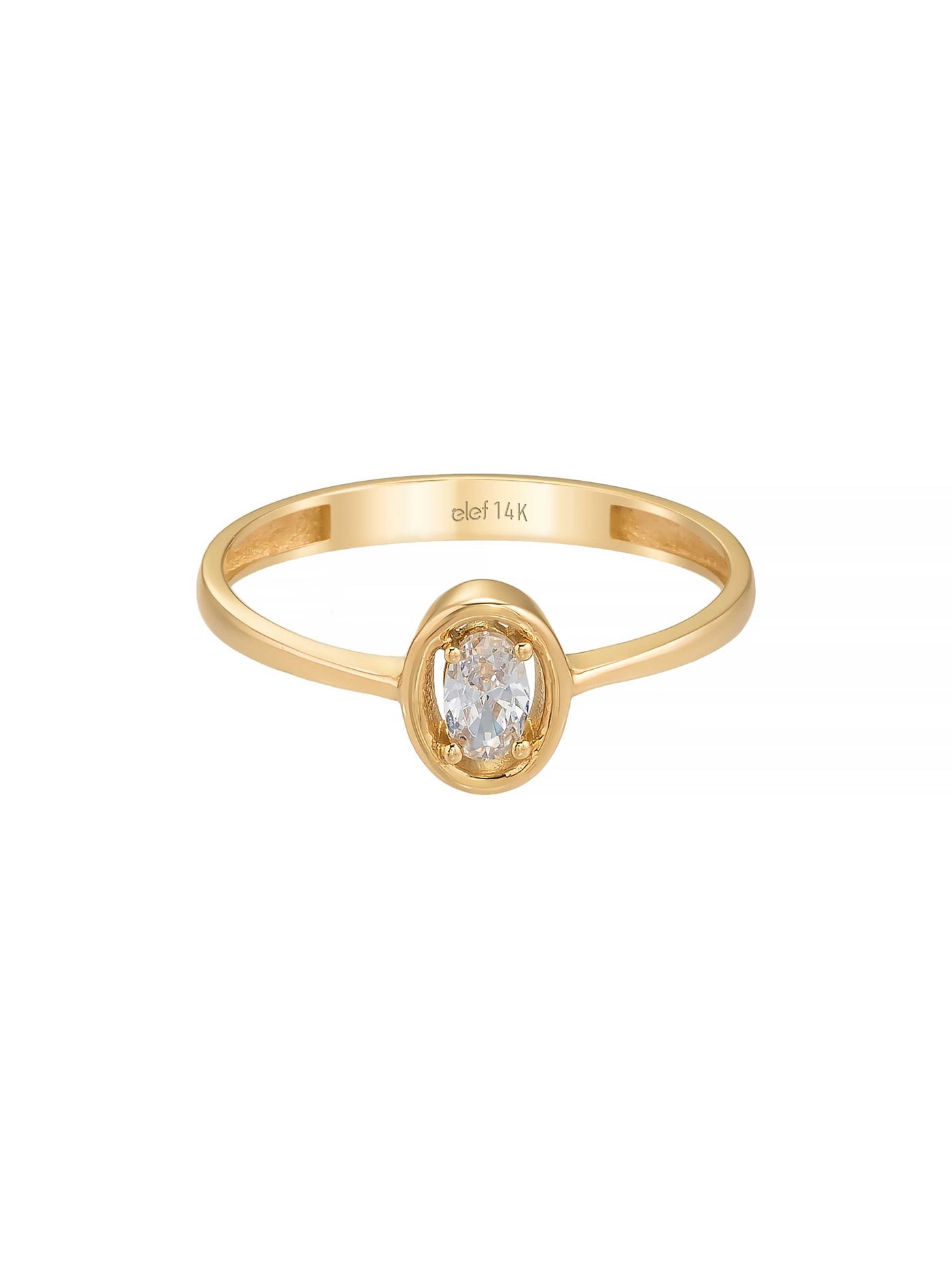 Oval Kesim Taşlı Minimal 14K Altın Yüzük - Elef Kuyumculuk