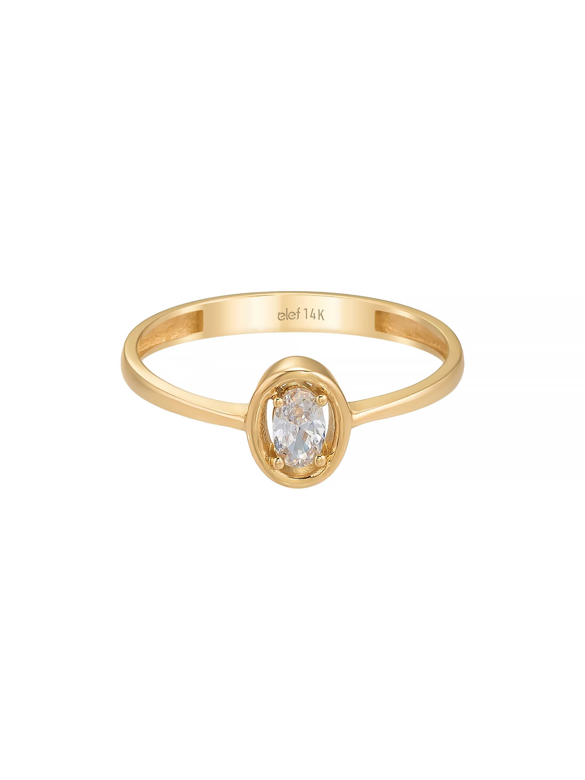 Oval Kesim Taşlı Minimal 14K Altın Yüzük - Elef Kuyumculuk