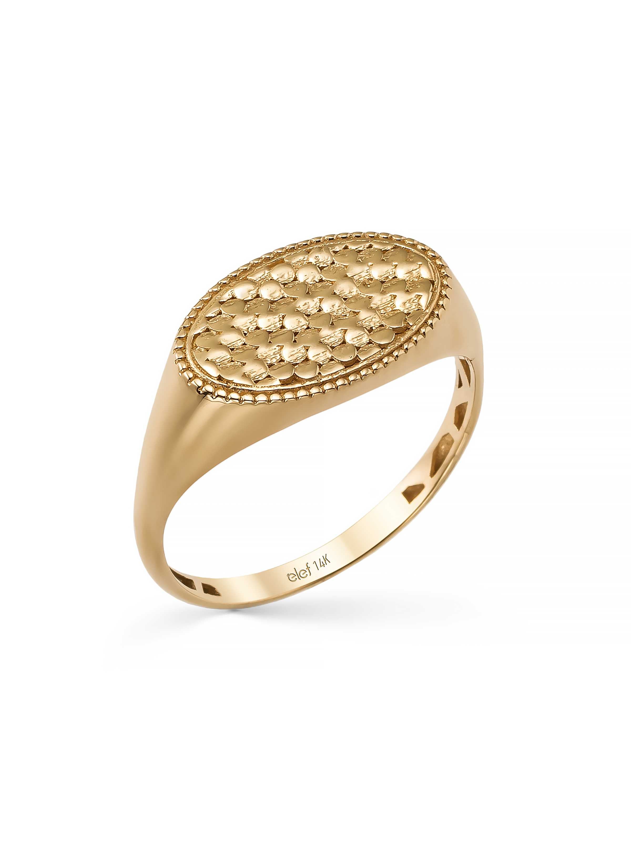 Oval Motifli Modern 14K Altın Yüzük - Elef Kuyumculuk