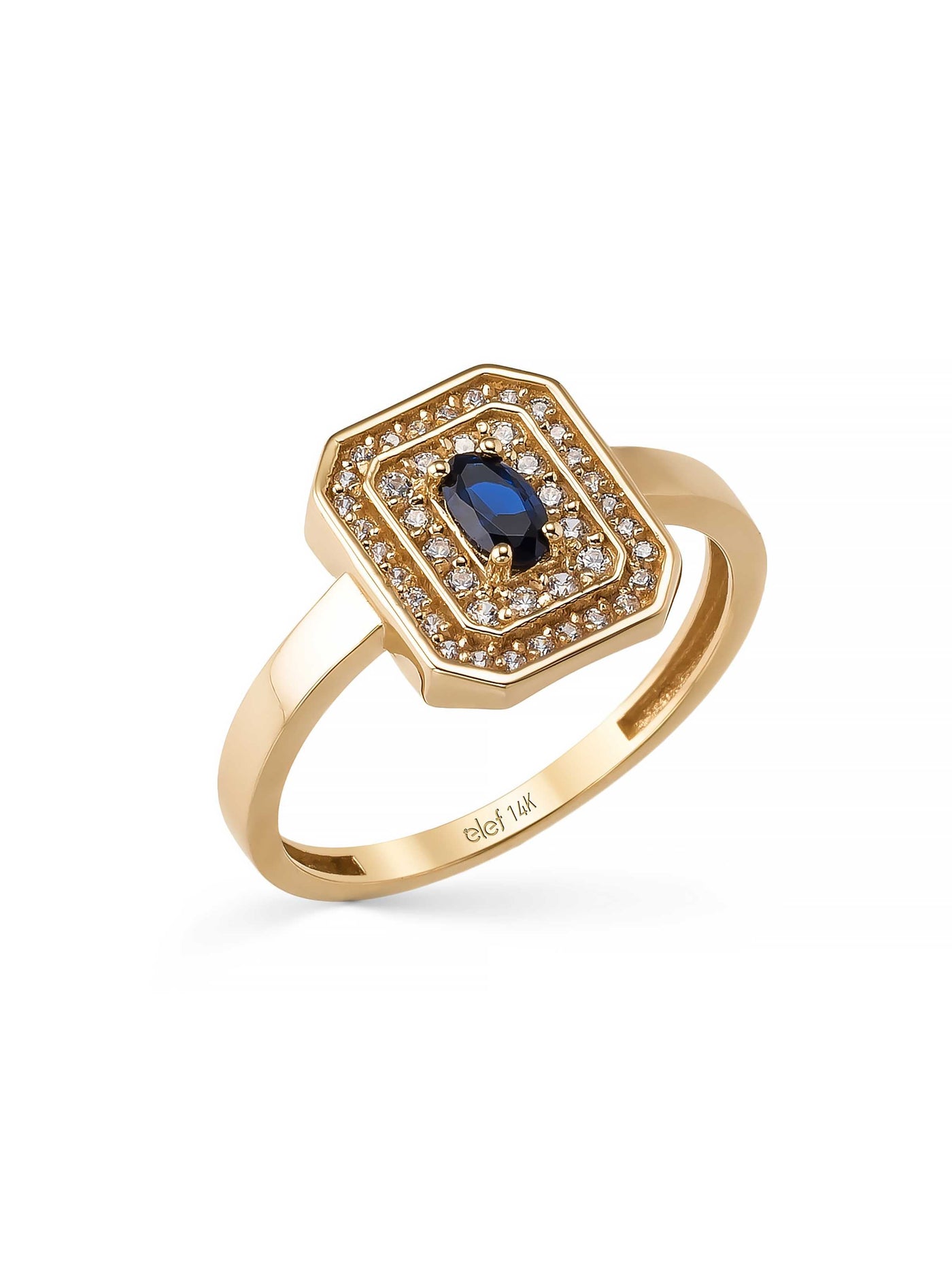 Oval Safir Rengi Taşlı Art Deco 14K Altın Yüzük - Elef Kuyumculuk