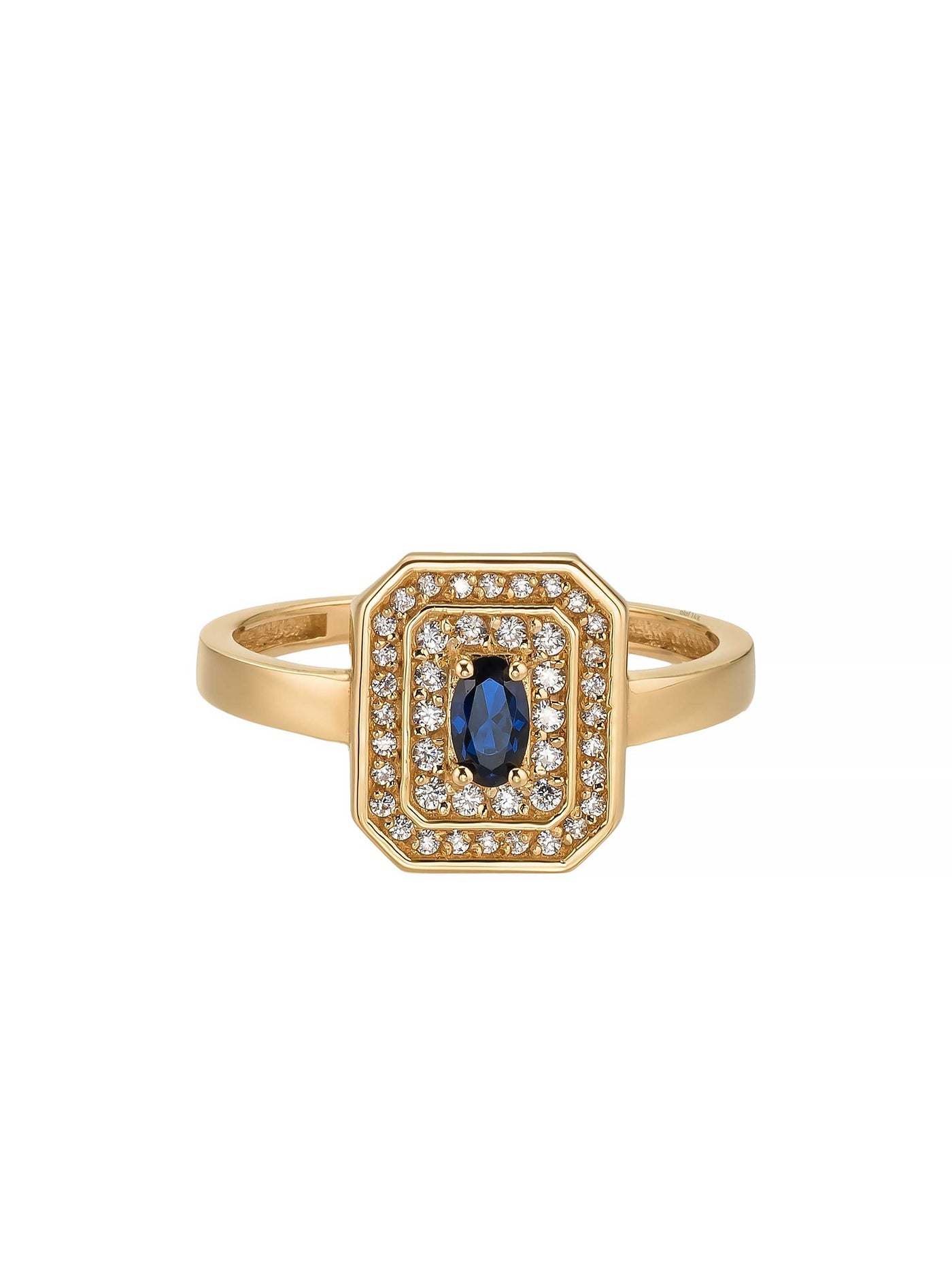Oval Safir Rengi Taşlı Art Deco 14K Altın Yüzük - Elef Kuyumculuk
