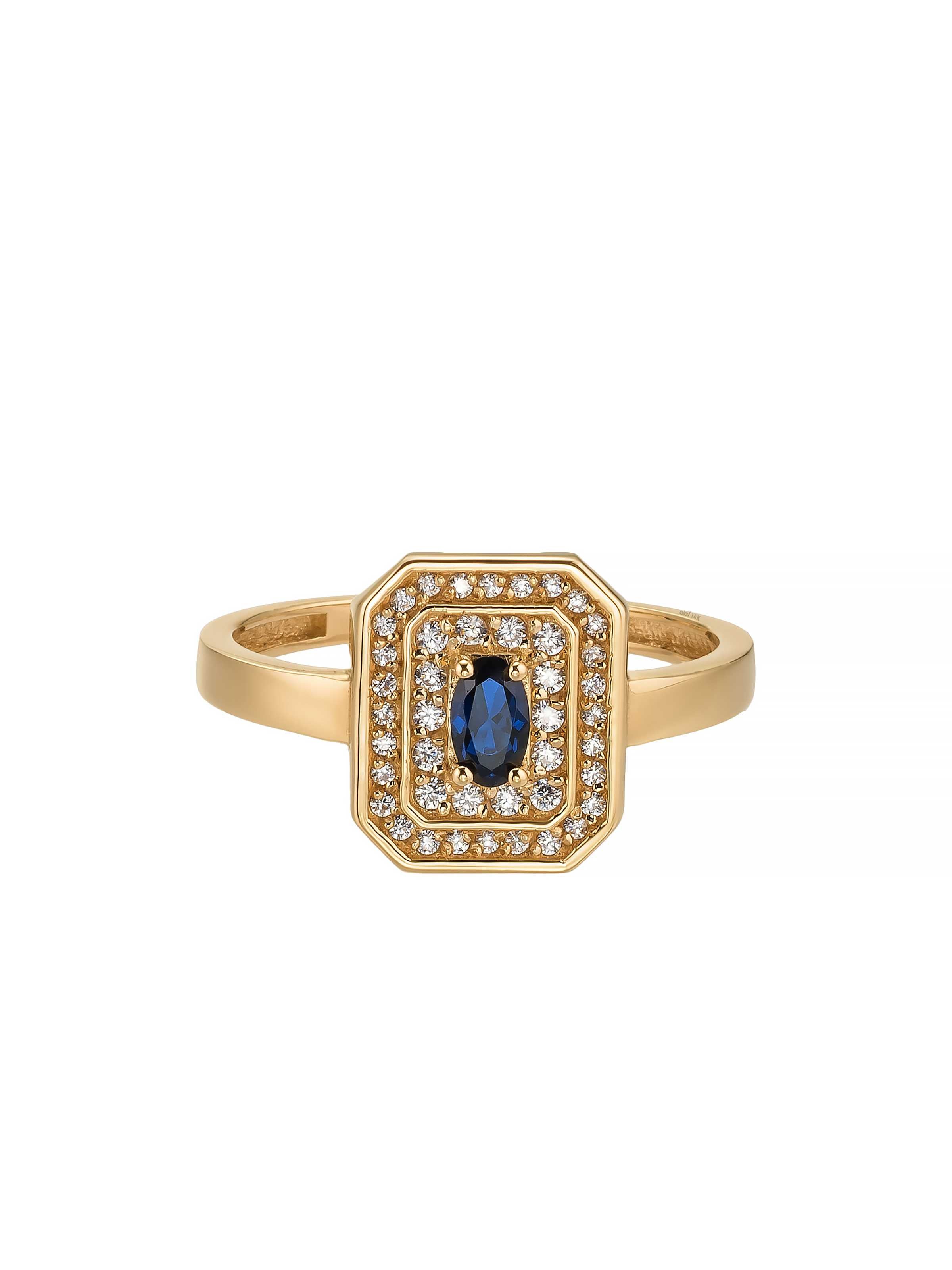 Oval Safir Rengi Taşlı Art Deco 14K Altın Yüzük - Elef Kuyumculuk