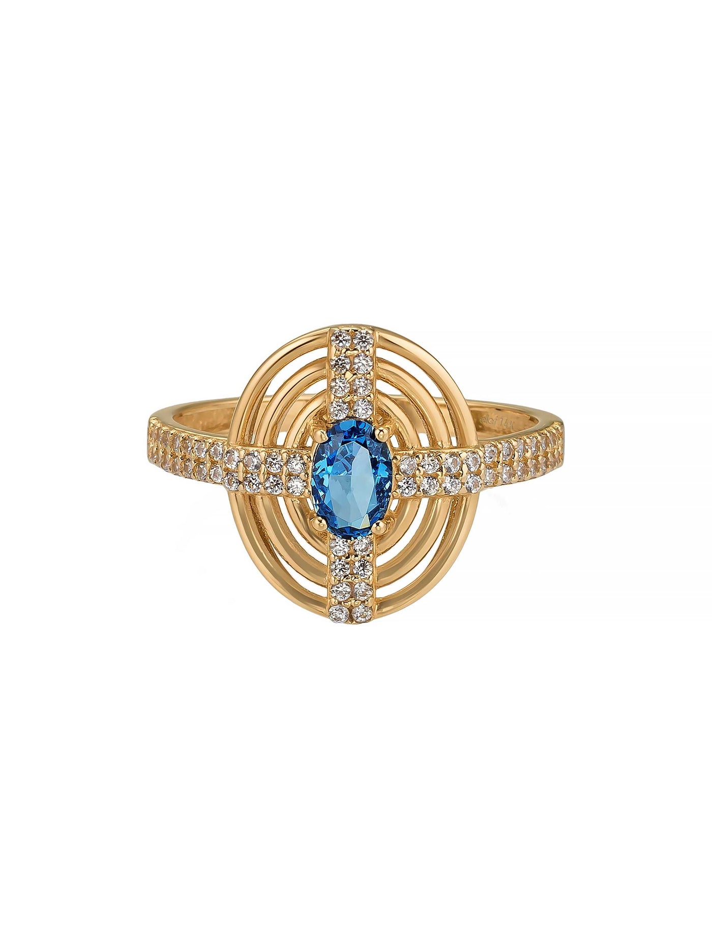 Oval Safir Rengi Taşlı Çizgisel 14K Altın Yüzük - Elef Kuyumculuk