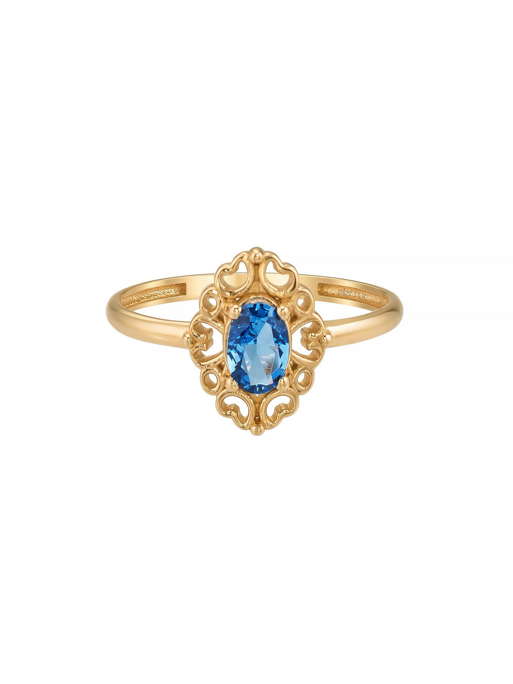 Oval Safir Rengi Taşlı Vintage 14K Altın Yüzük - Elef Kuyumculuk