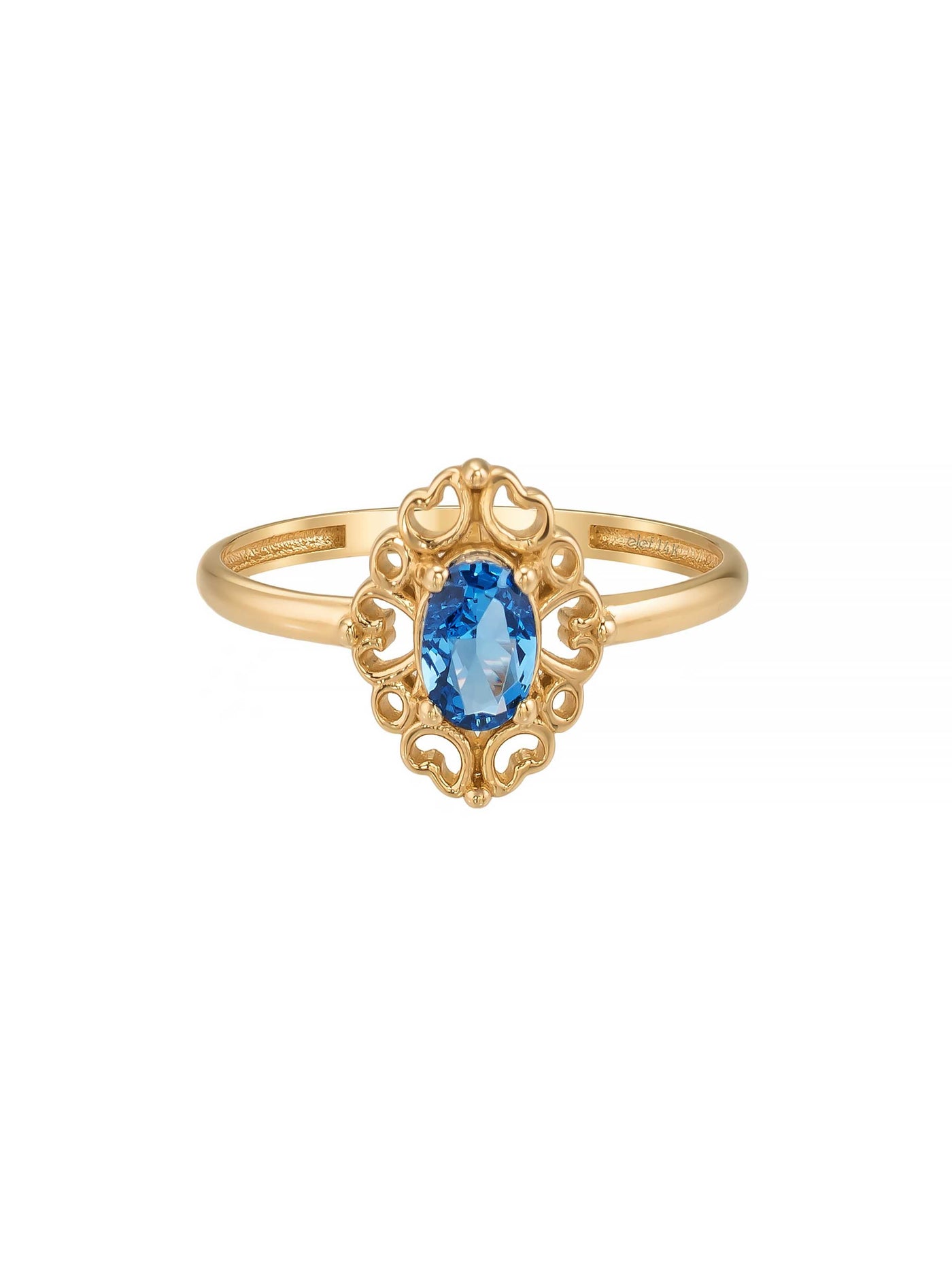 Oval Safir Rengi Taşlı Vintage 14K Altın Yüzük - Elef Kuyumculuk
