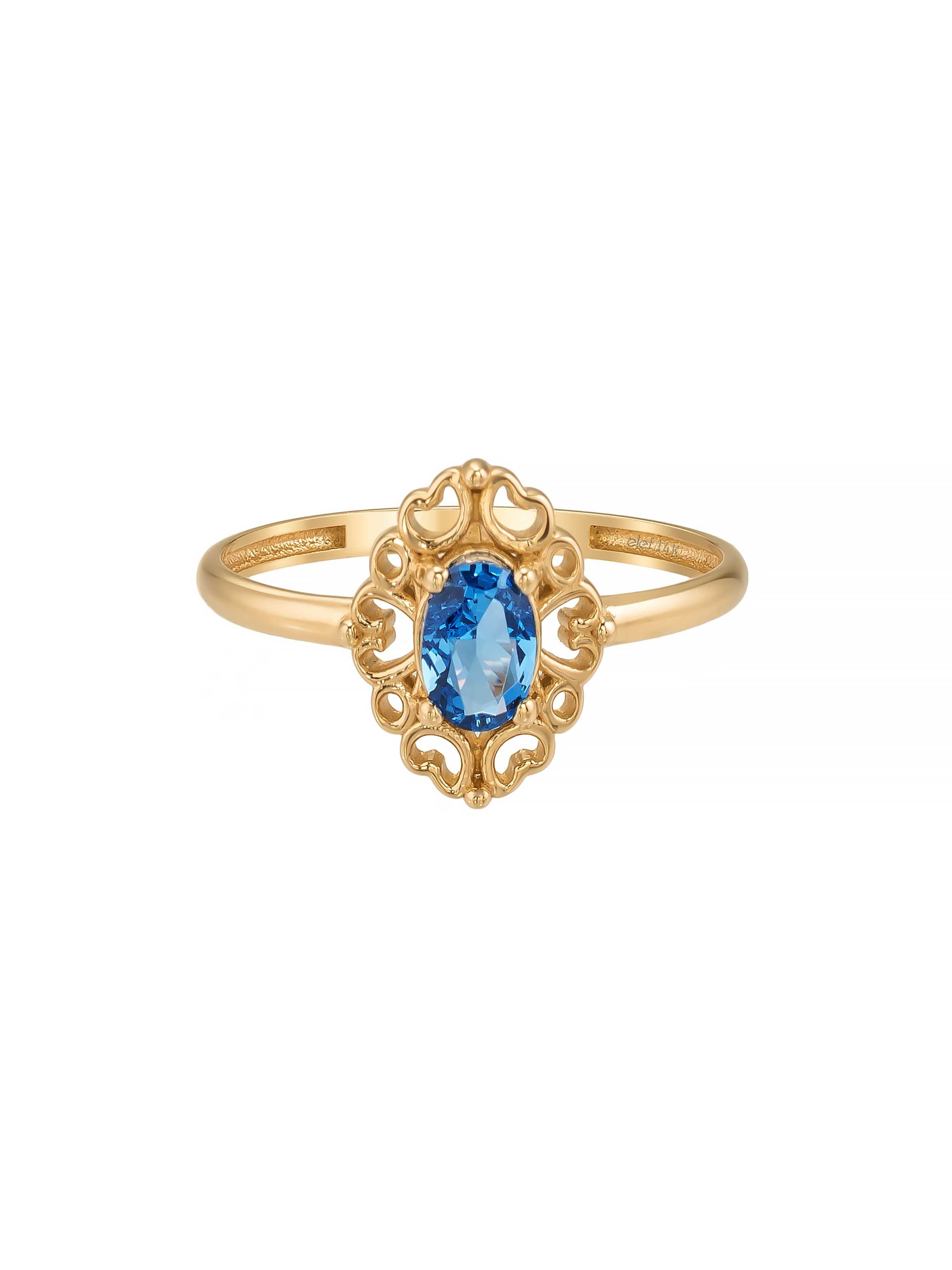 Oval Safir Rengi Taşlı Vintage 14K Altın Yüzük - Elef Kuyumculuk