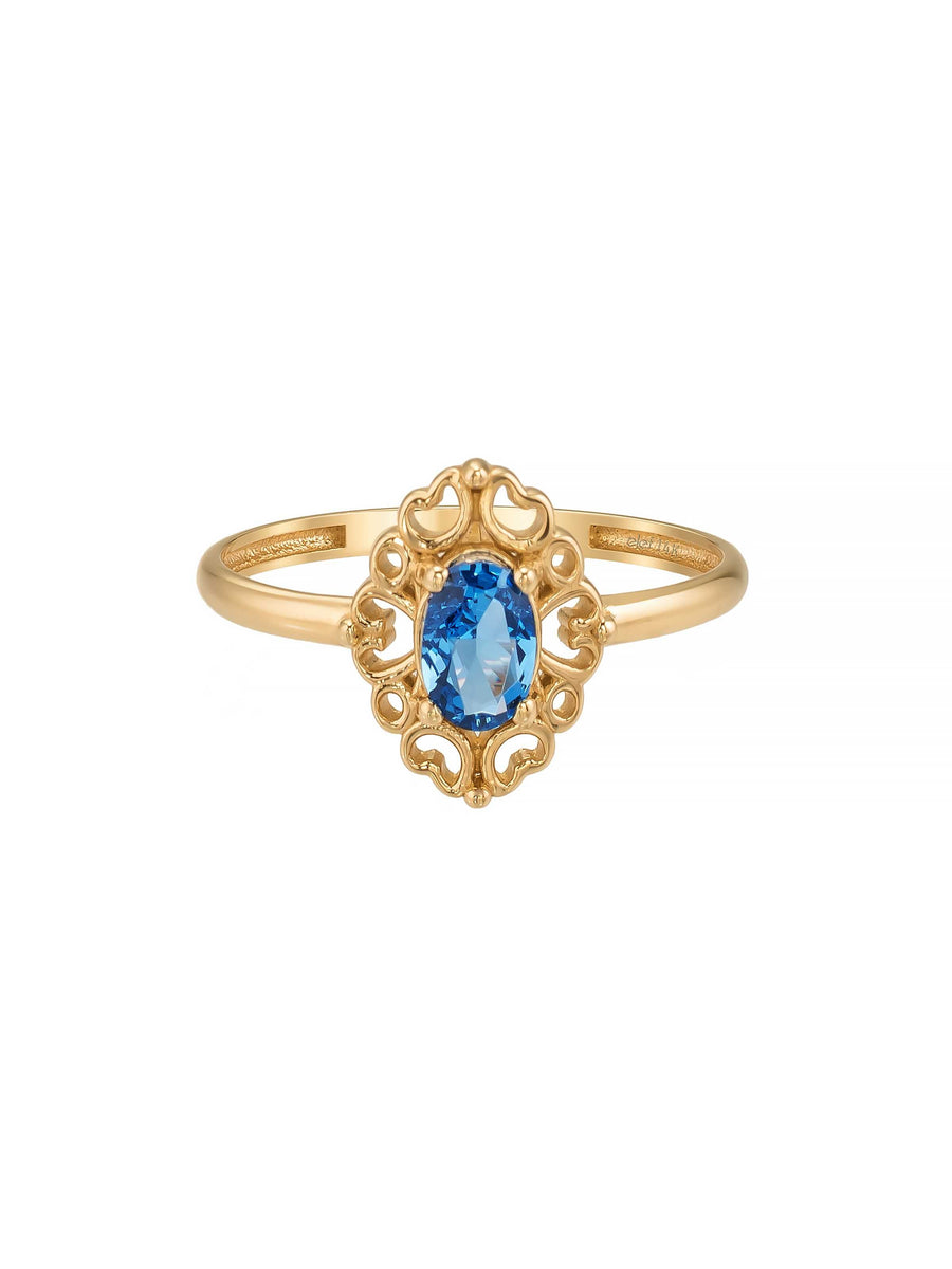 Oval Safir Rengi Taşlı Vintage 14K Altın Yüzük