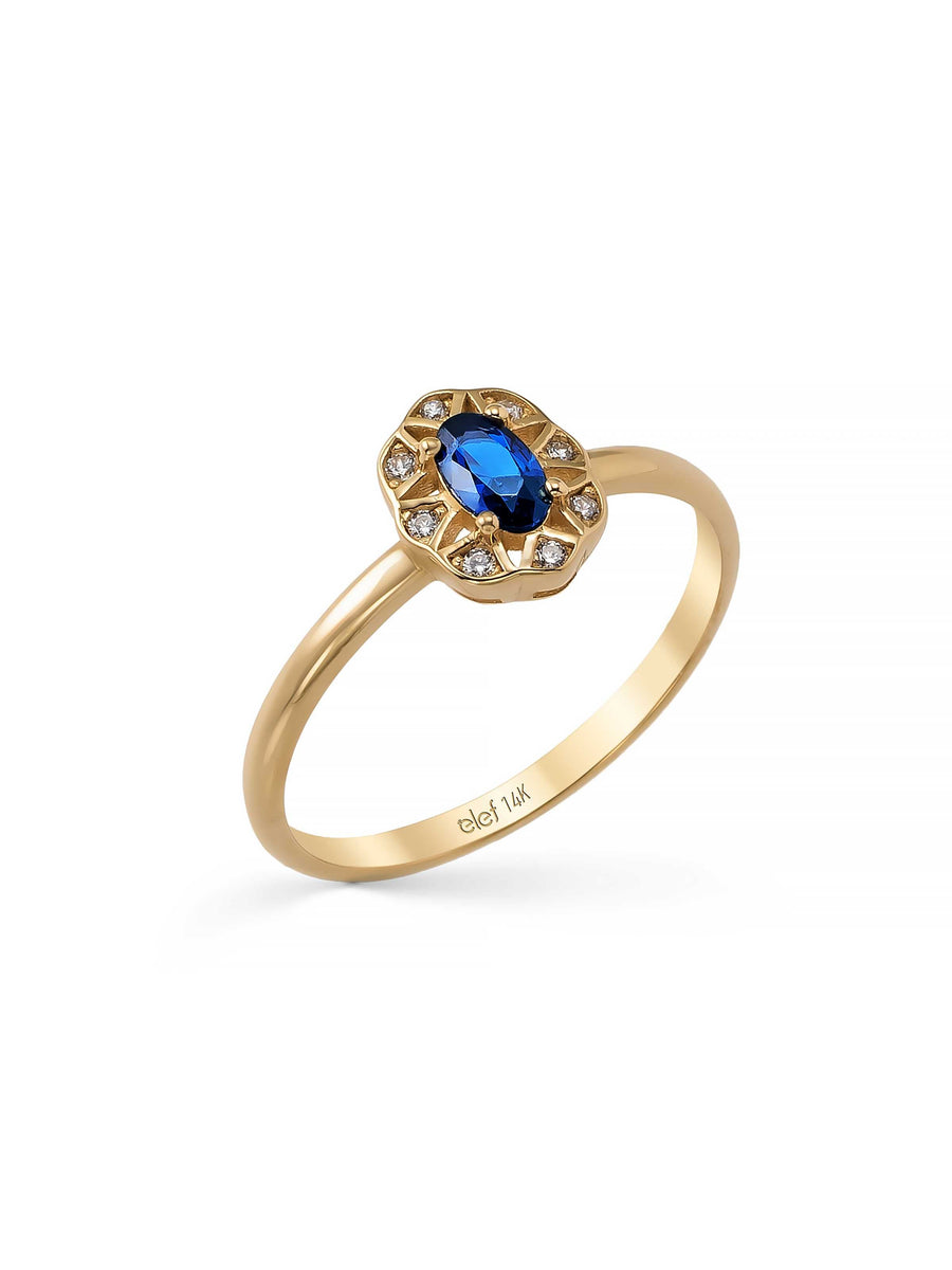 Oval Safir Rengi Taşlı Vintage 14K Altın Yüzük