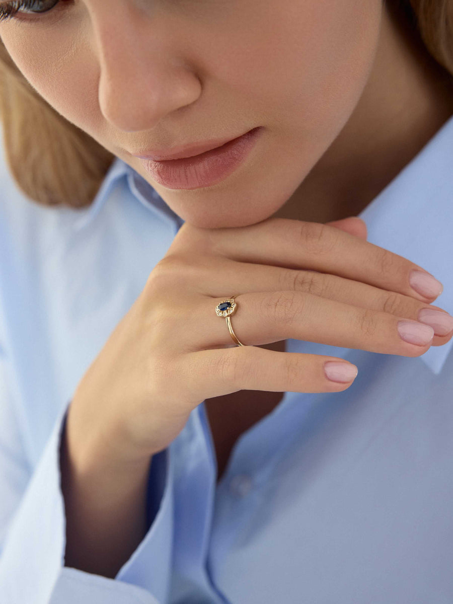 Oval Safir Rengi Taşlı Vintage 14K Altın Yüzük