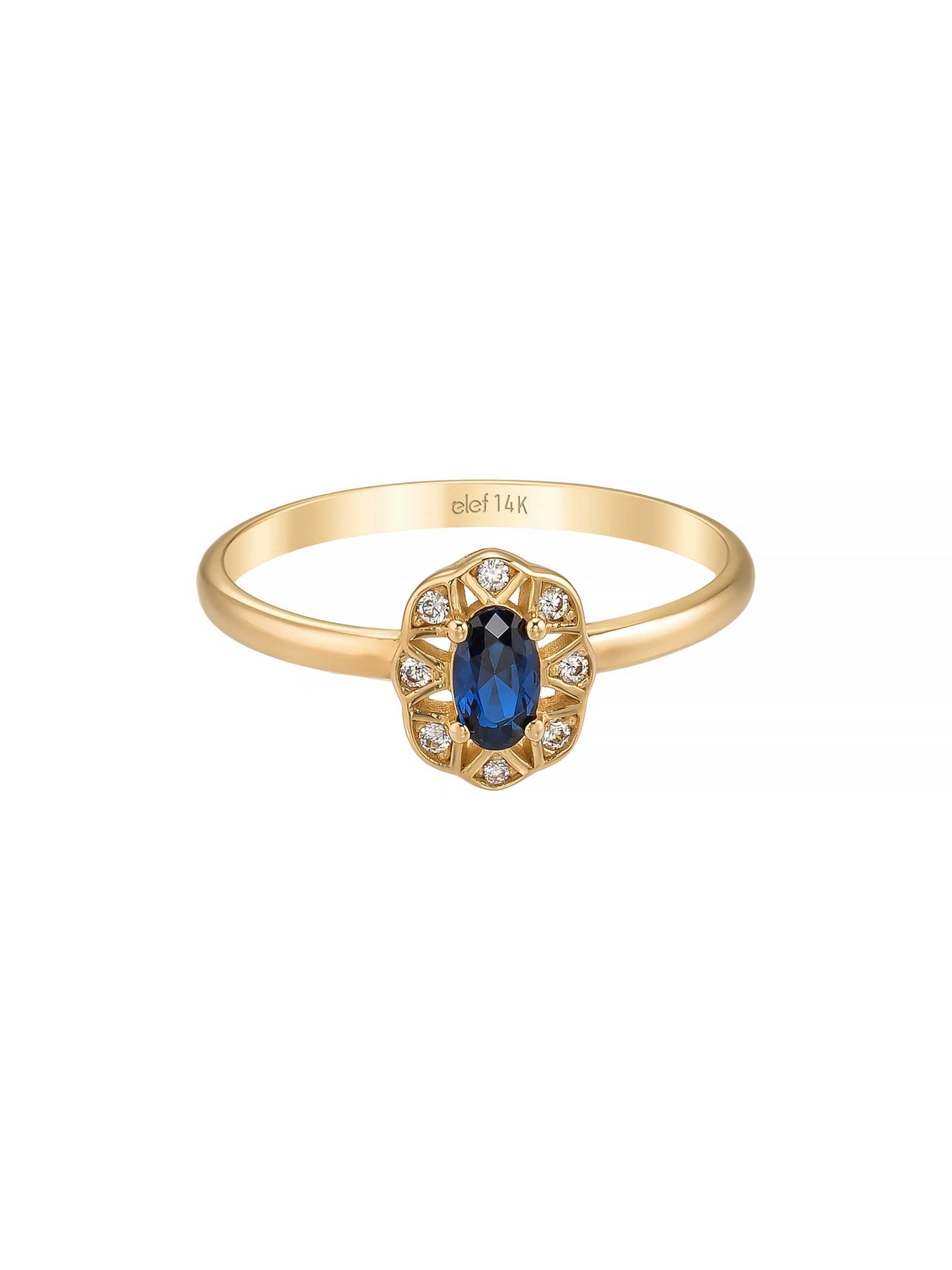 Oval Safir Rengi Taşlı Vintage 14K Altın Yüzük - Elef Kuyumculuk