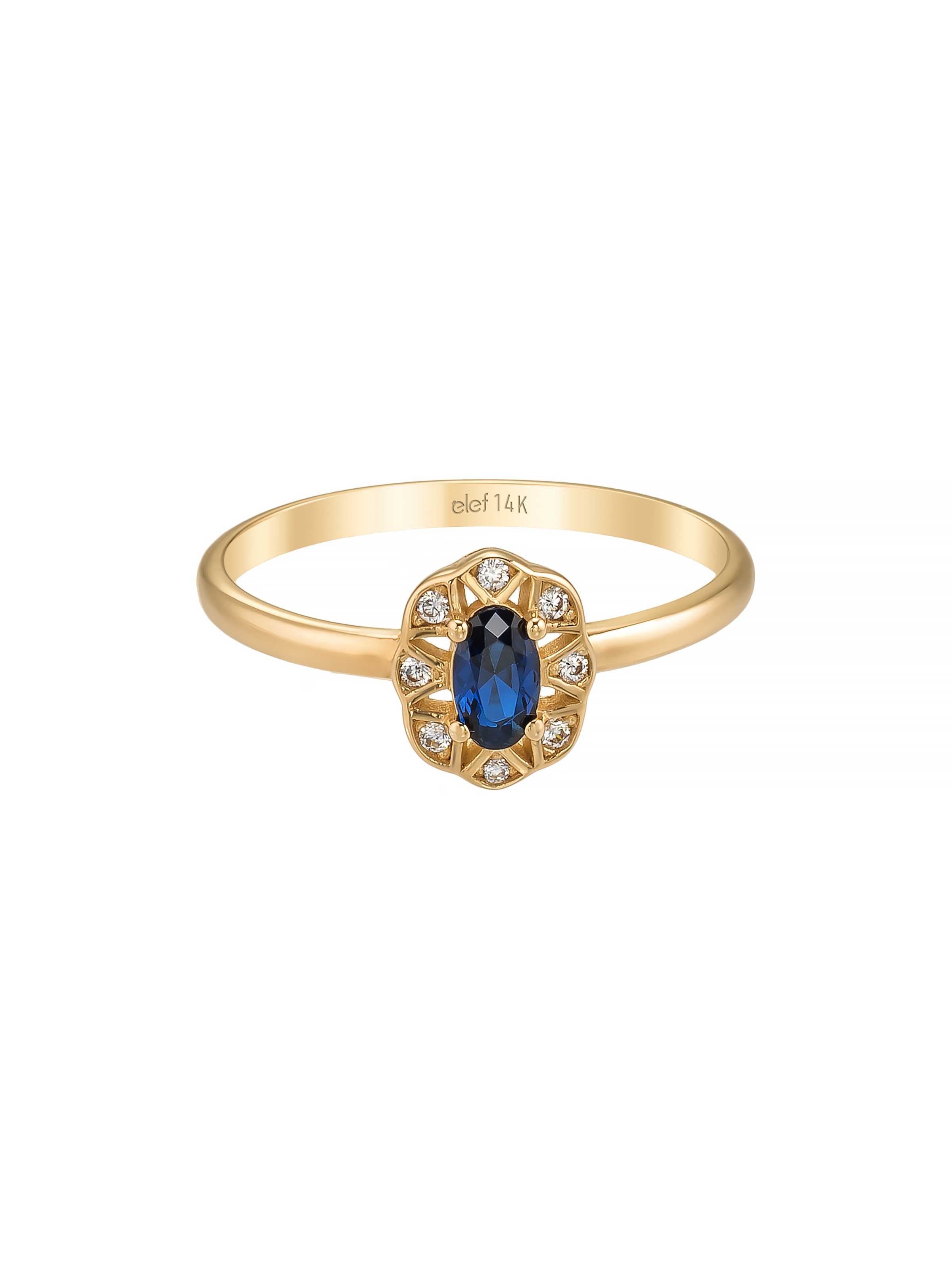 Oval Safir Rengi Taşlı Vintage 14K Altın Yüzük - Elef Kuyumculuk