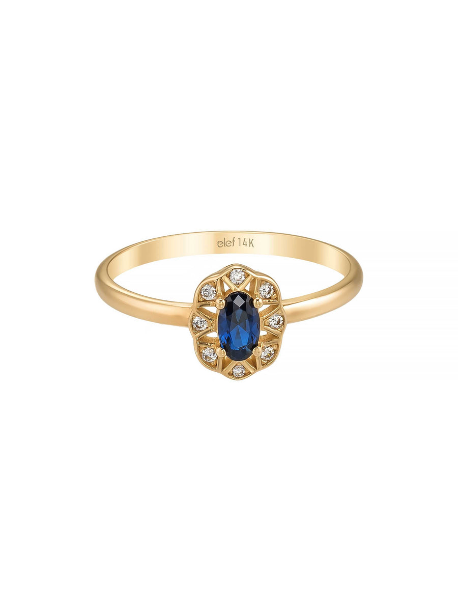 Oval Safir Rengi Taşlı Vintage 14K Altın Yüzük