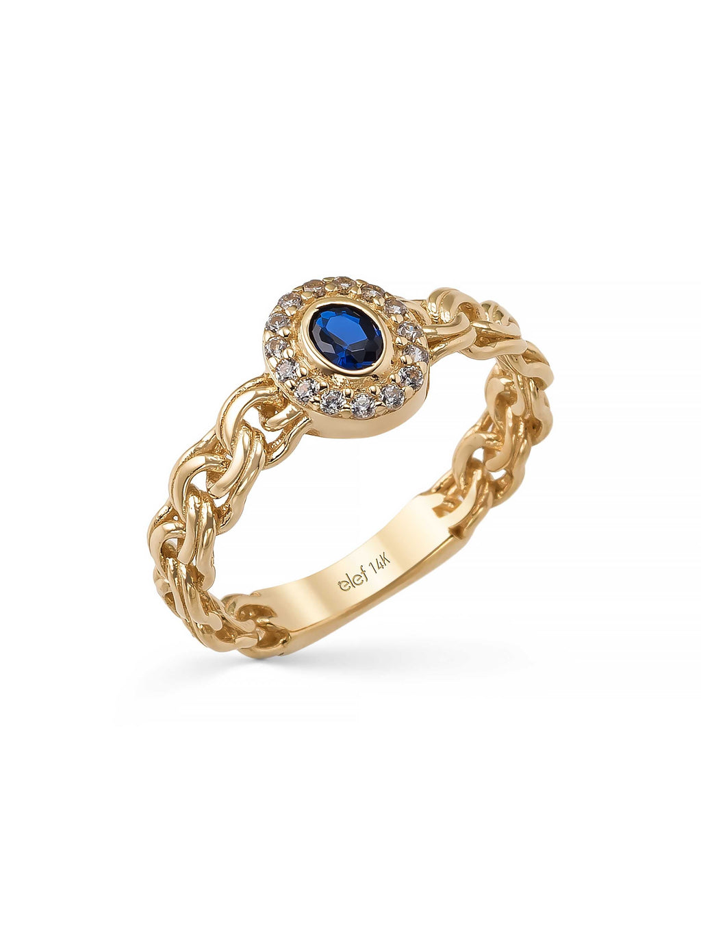 Oval Safir Rengi Taşlı Zincir Formlu 14K Altın Yüzük - Elef Kuyumculuk