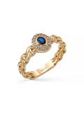 Oval Safir Rengi Taşlı Zincir Formlu 14K Altın Yüzük - Elef Kuyumculuk
