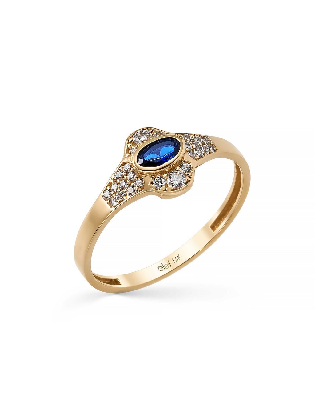 Oval Safir Rengi ve Pırlanta Görünümlü Vintage 14K Altın Yüzük - Elef Kuyumculuk