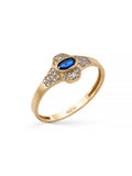 Oval Safir Rengi ve Pırlanta Görünümlü Vintage 14K Altın Yüzük - Elef Kuyumculuk
