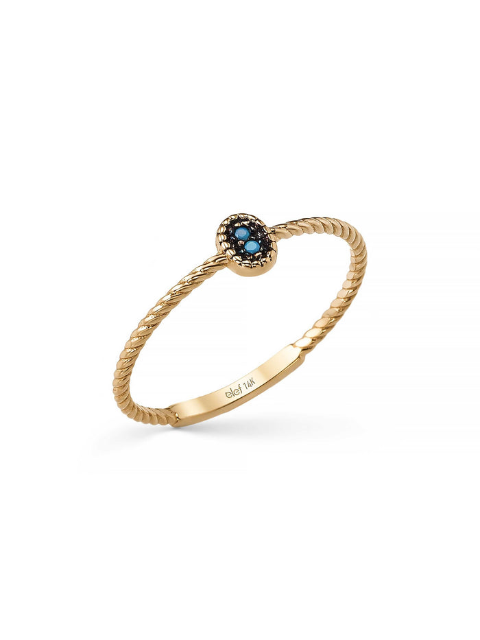 Oval Turkuaz Taşlı Burgu 14K Altın Yüzük