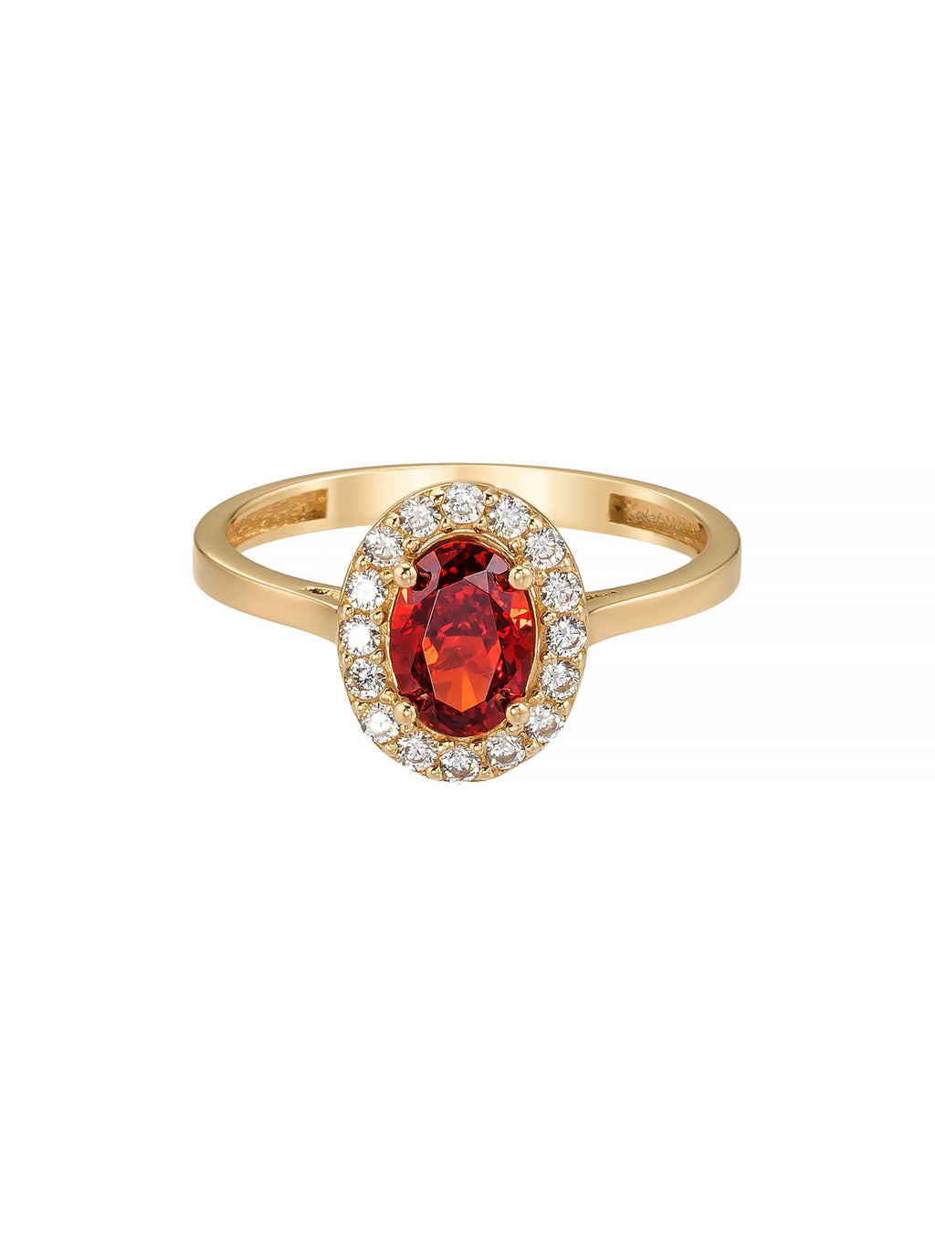 Oval Yakut Rengi Taşlı Halo 14K Altın Yüzük - Elef Kuyumculuk