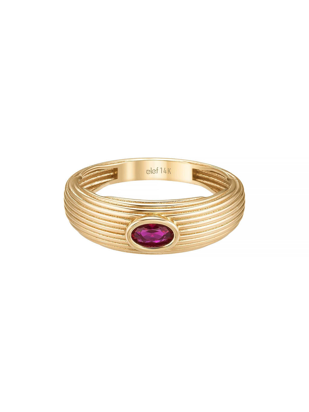 Oval Yakut Rengi Taşlı Modern Relief 14K Altın Yüzük - Elef Kuyumculuk
