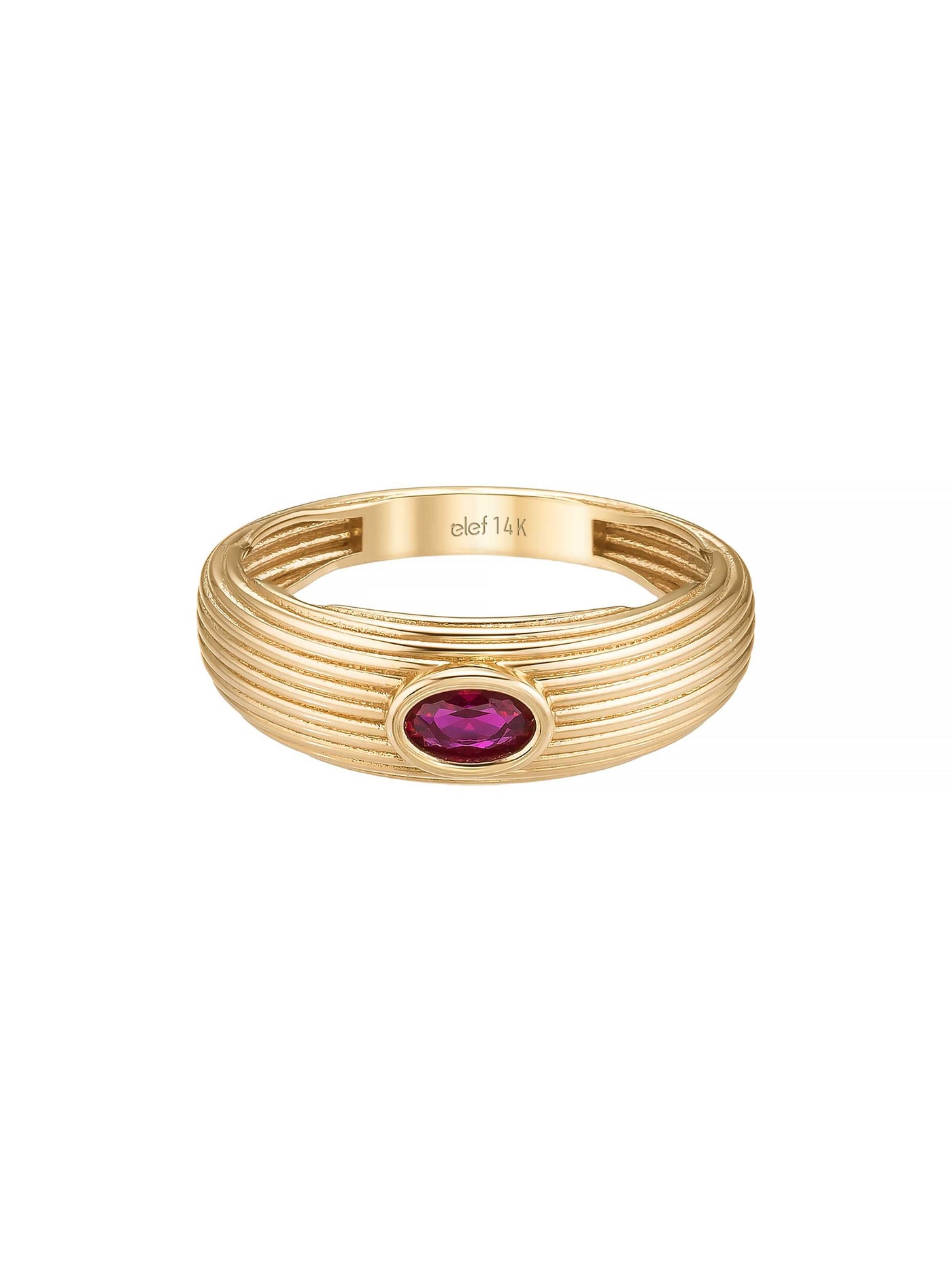 Oval Yakut Rengi Taşlı Modern Relief 14K Altın Yüzük - Elef Kuyumculuk