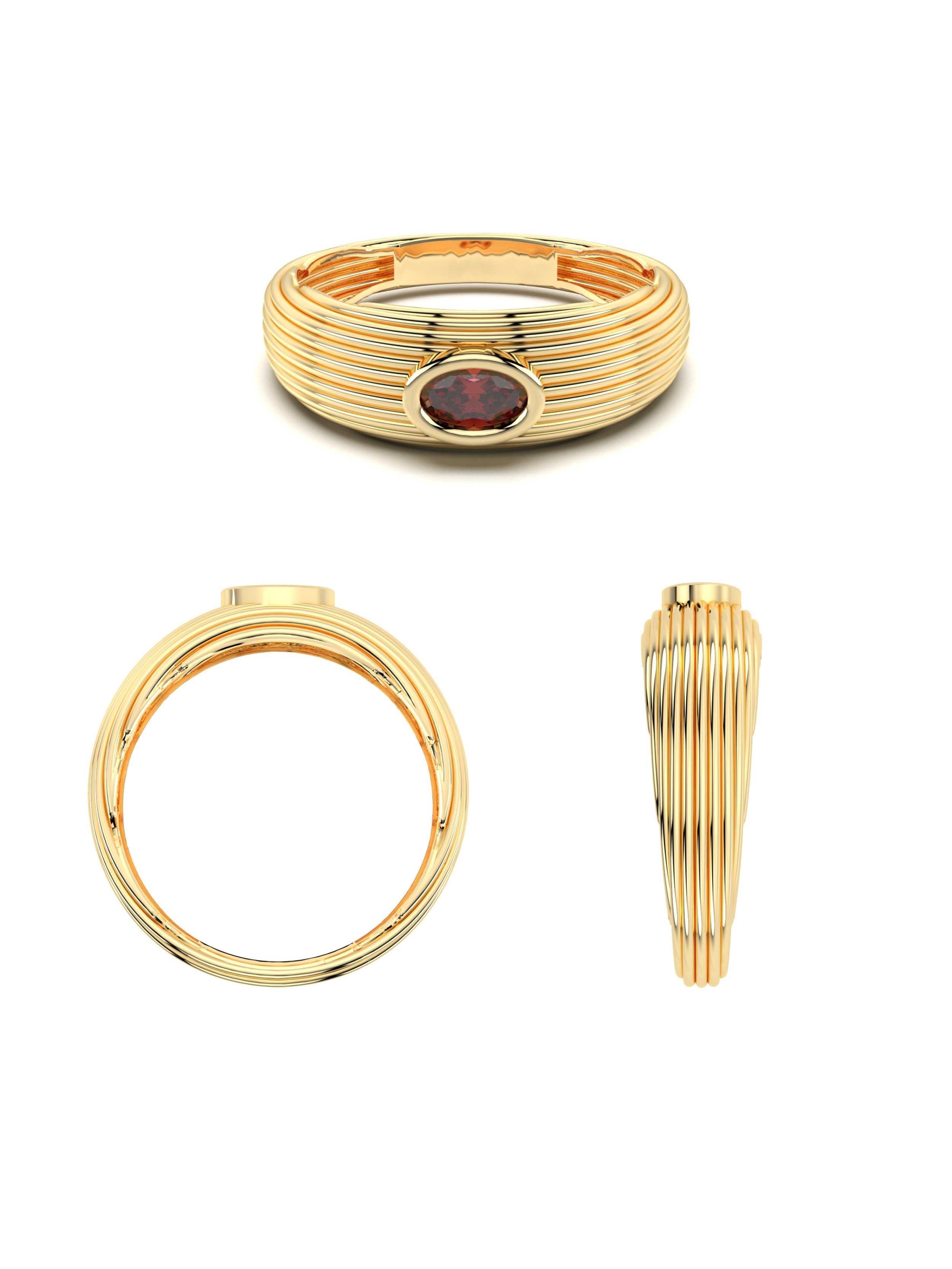 Oval Yakut Rengi Taşlı Modern Relief 14K Altın Yüzük - Elef Kuyumculuk