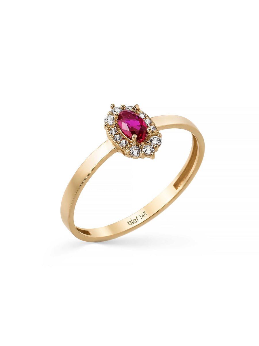 Oval Yakut Rengi Taşlı Vintage 14K Altın Yüzük