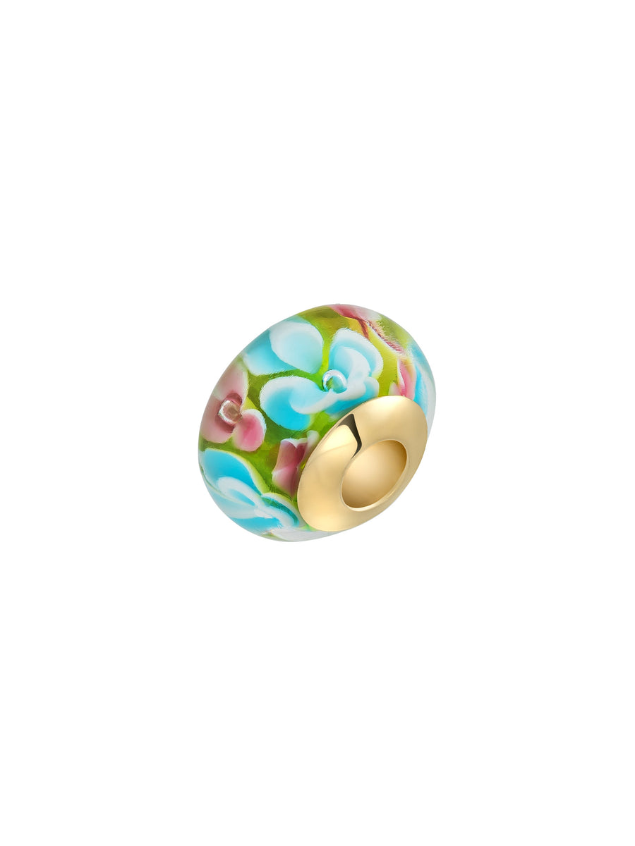 Pastel Çiçek Figürlü 14K Altın Murano Cam Charm
