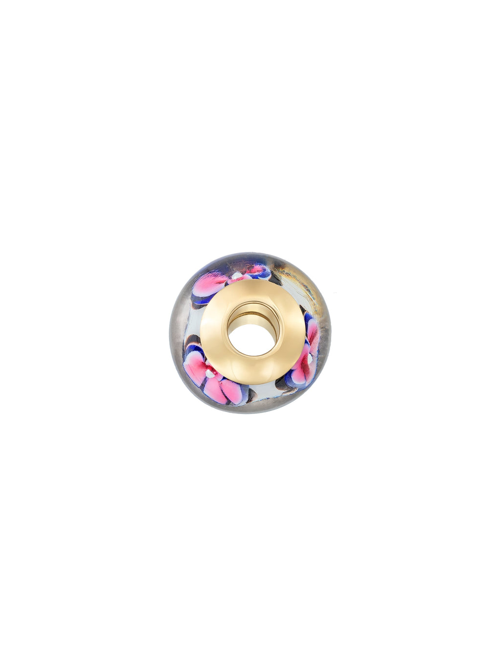 Pastel Çiçek Figürlü Gri 14K Altın Murano Cam Charm - Elef Kuyumculuk