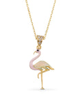 Pembe Mine Detaylı Flamingo 14K Altın Kolye - Elef Kuyumculuk