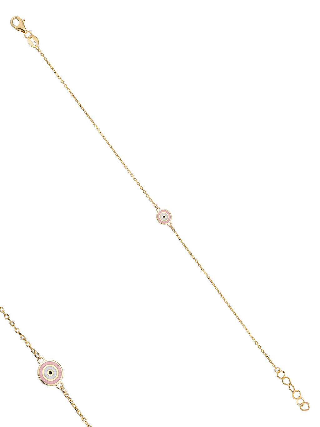 Pembe Mineli Nazar Boncuklu 14K Altın Bileklik - Elef Kuyumculuk