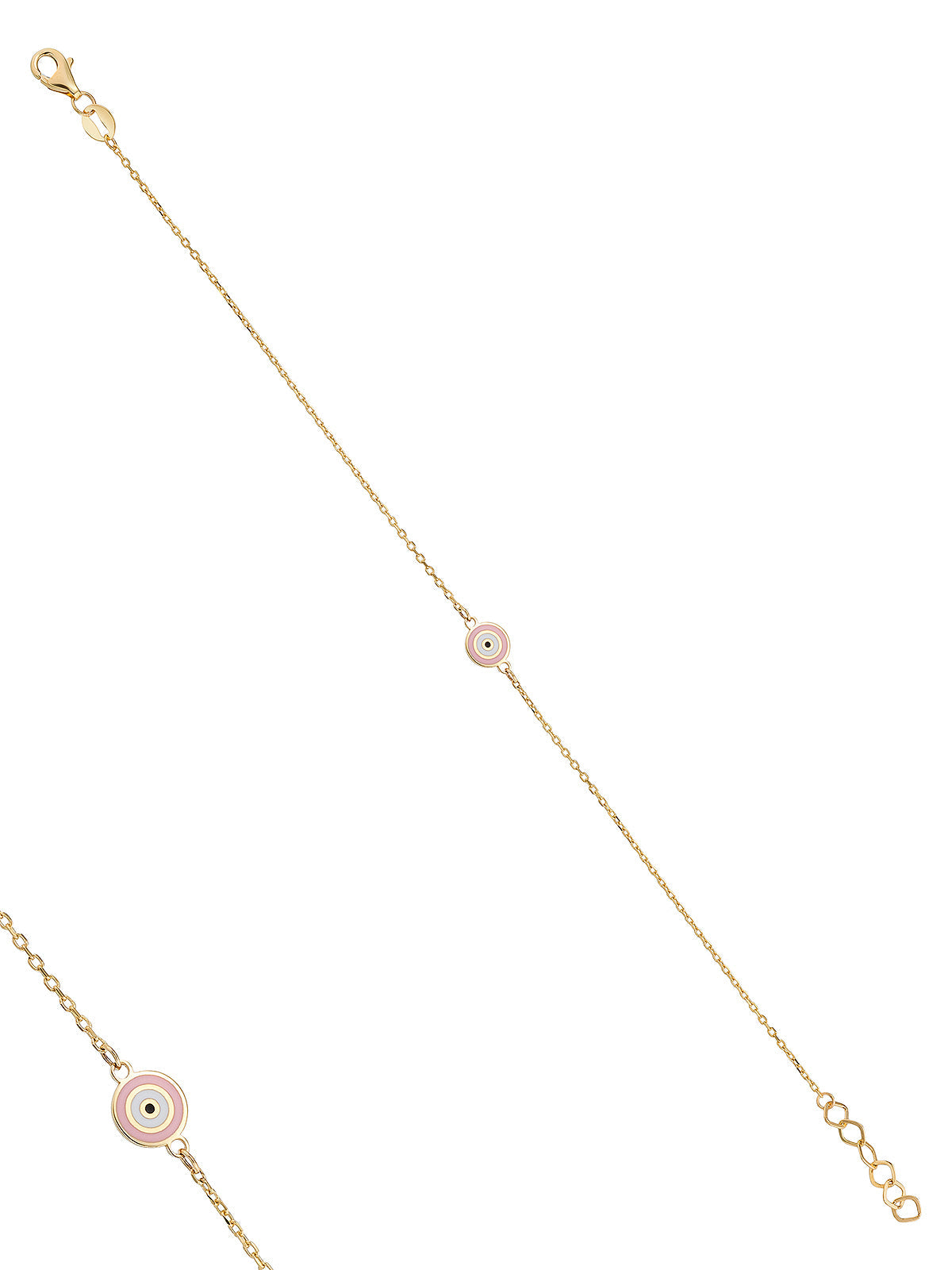 Pembe Mineli Nazar Boncuklu 14K Altın Bileklik - Elef Kuyumculuk
