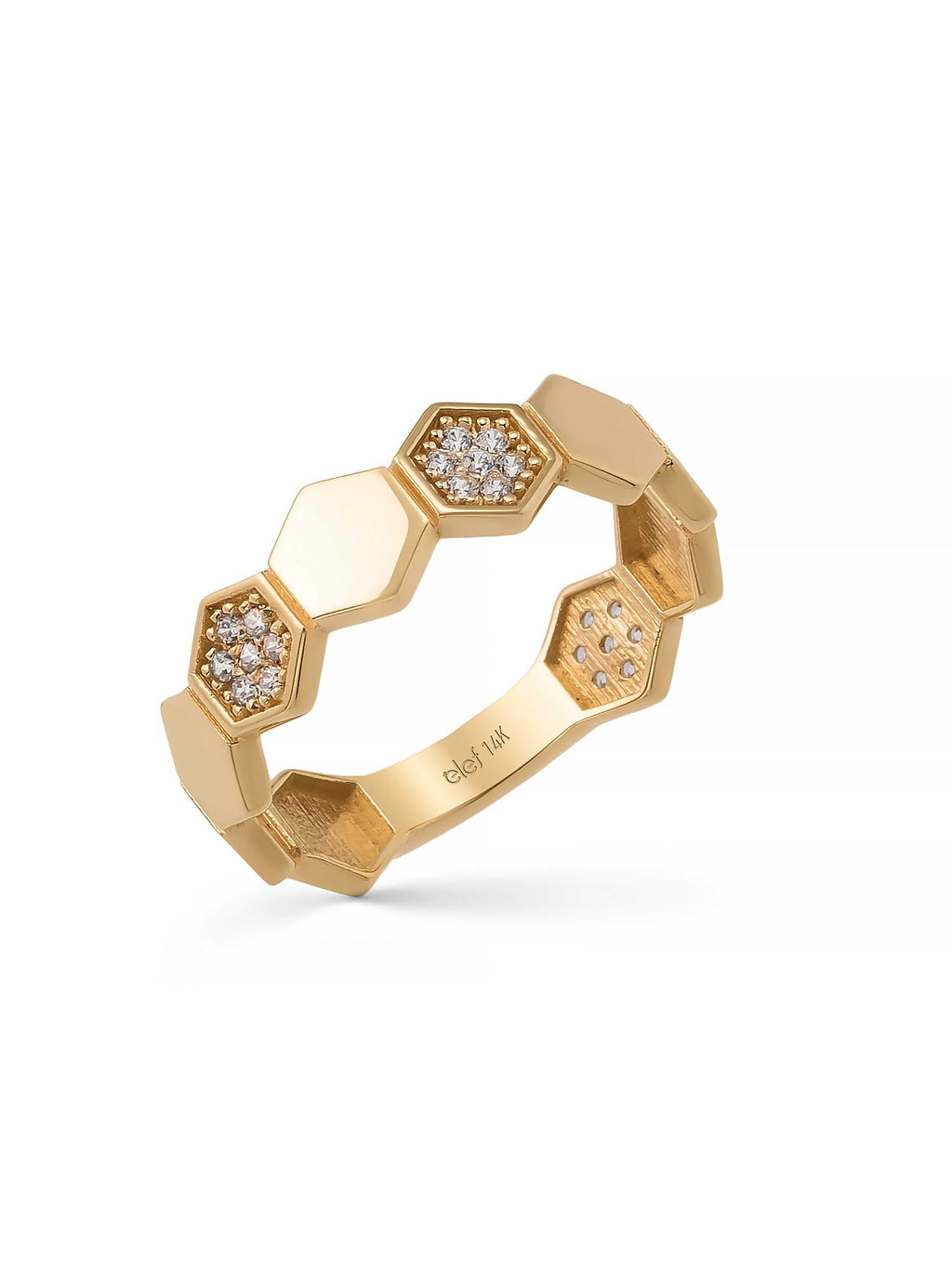 Petek Formlu Taşlı Modern 14K Altın Yüzük - Elef Kuyumculuk